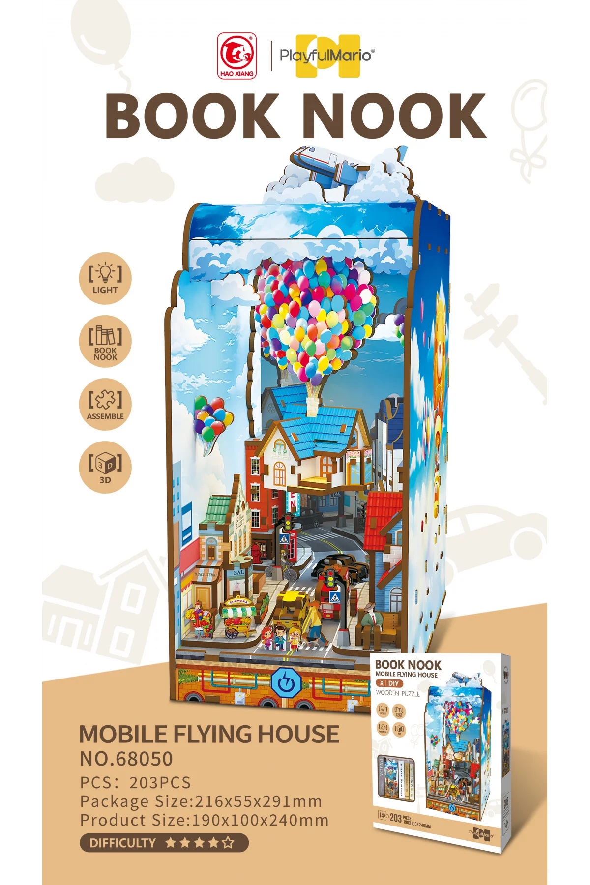 3D Puzzle Ahşap Minyatür Maket Kiti DIY Kendin Yap Balonlu Ev 203 Parça
