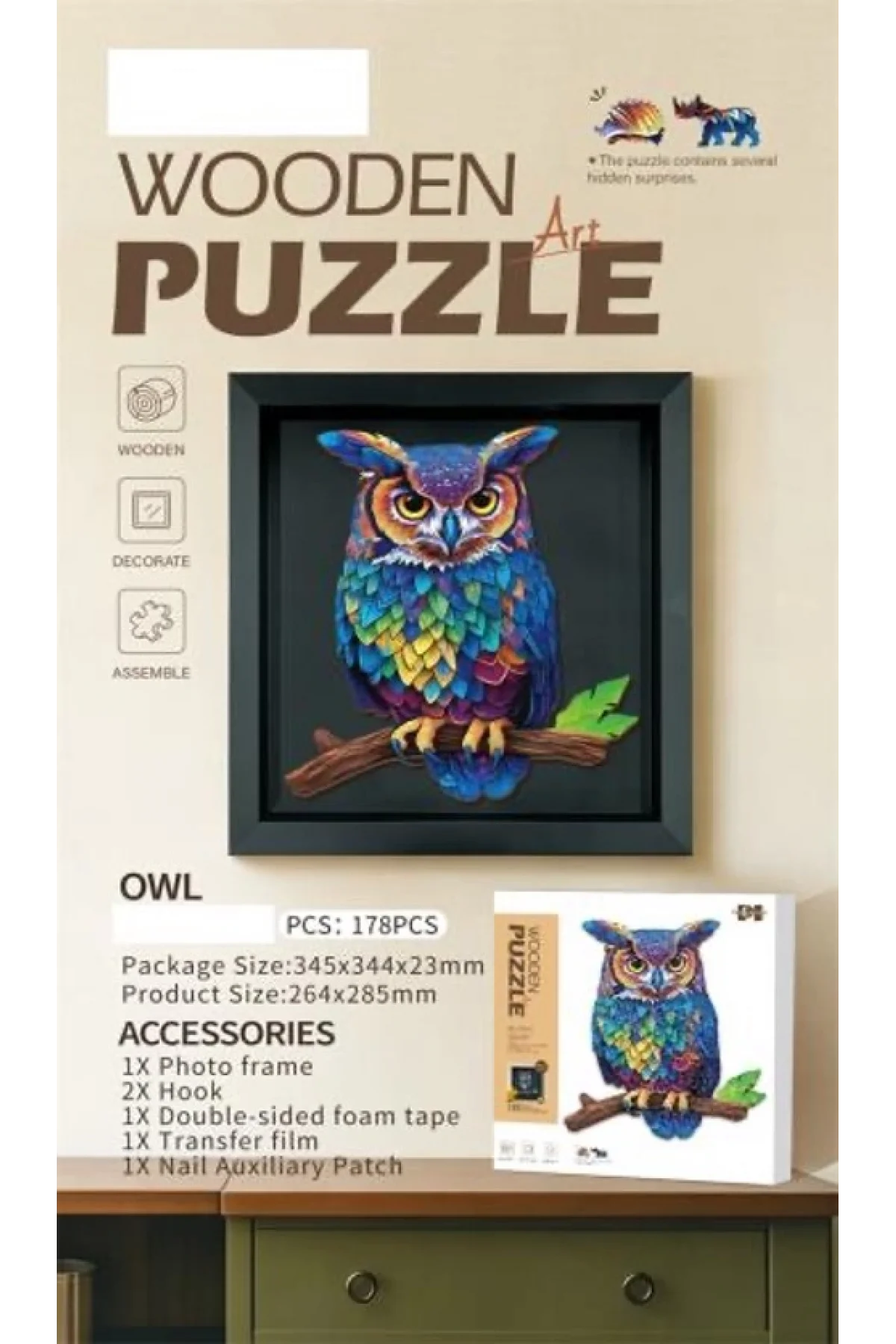 3D Puzzle Ahşap Minyatür Maket Kiti DIY Kendin Yap Baykuş 178 Parça