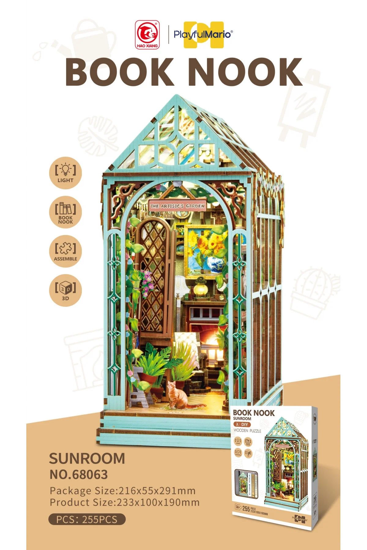 3D Puzzle Ahşap Minyatür Maket Kiti DIY Kendin Yap Botanik Işıklı 255 Parça