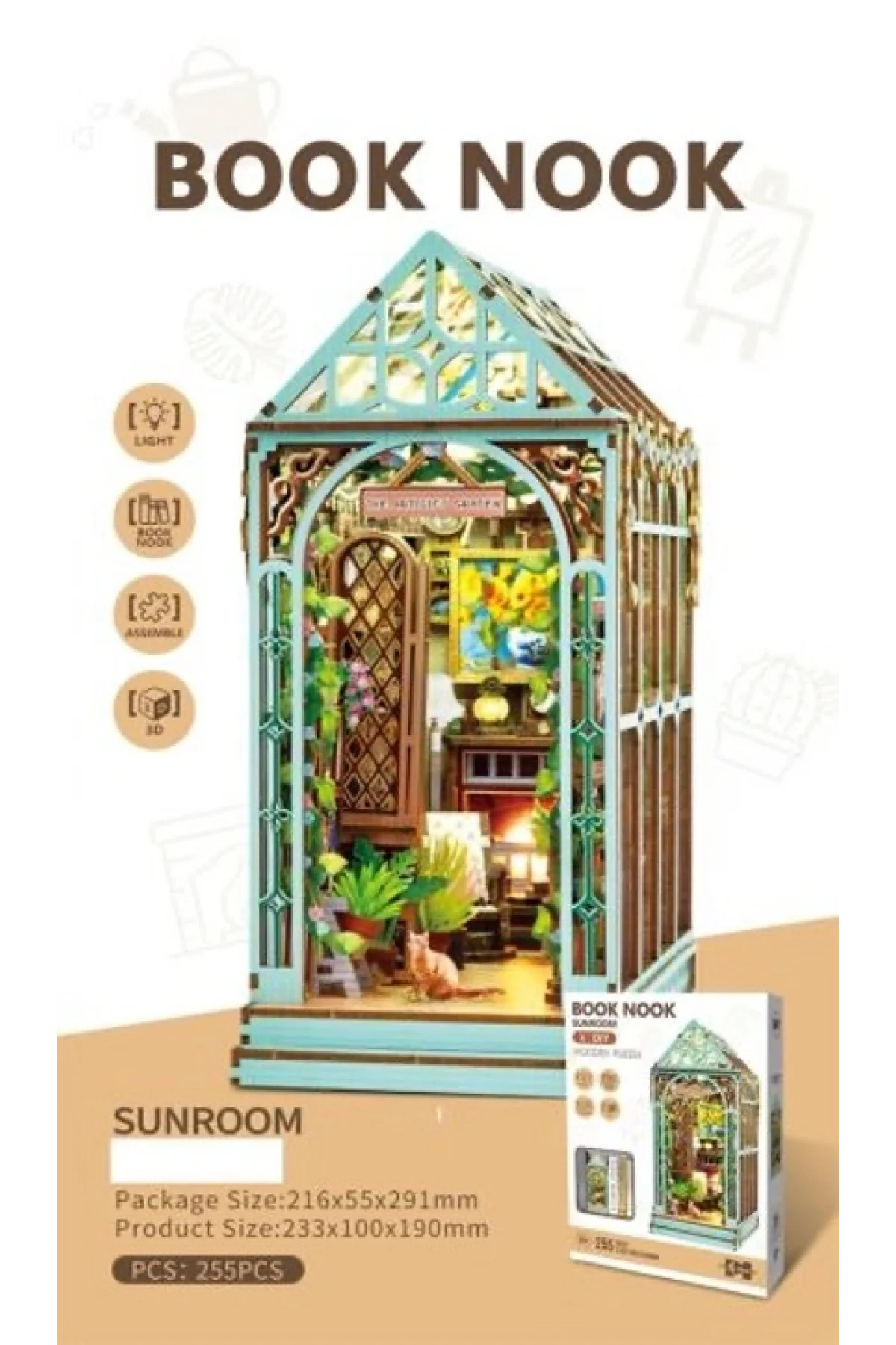 3D Puzzle Ahşap Minyatür Maket Kiti DIY Kendin Yap Botanik Işıklı 255 Parça