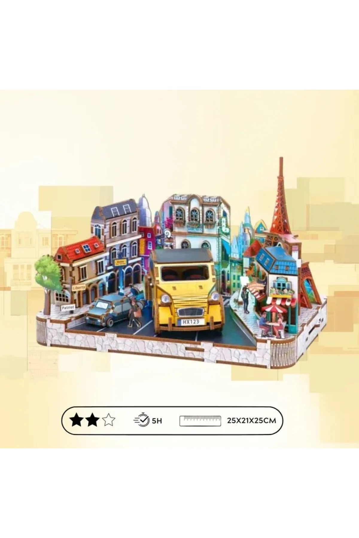 3D Puzzle Ahşap Minyatür Maket Kiti DIY Kendin Yap Citroen Işıklı 222 Parça