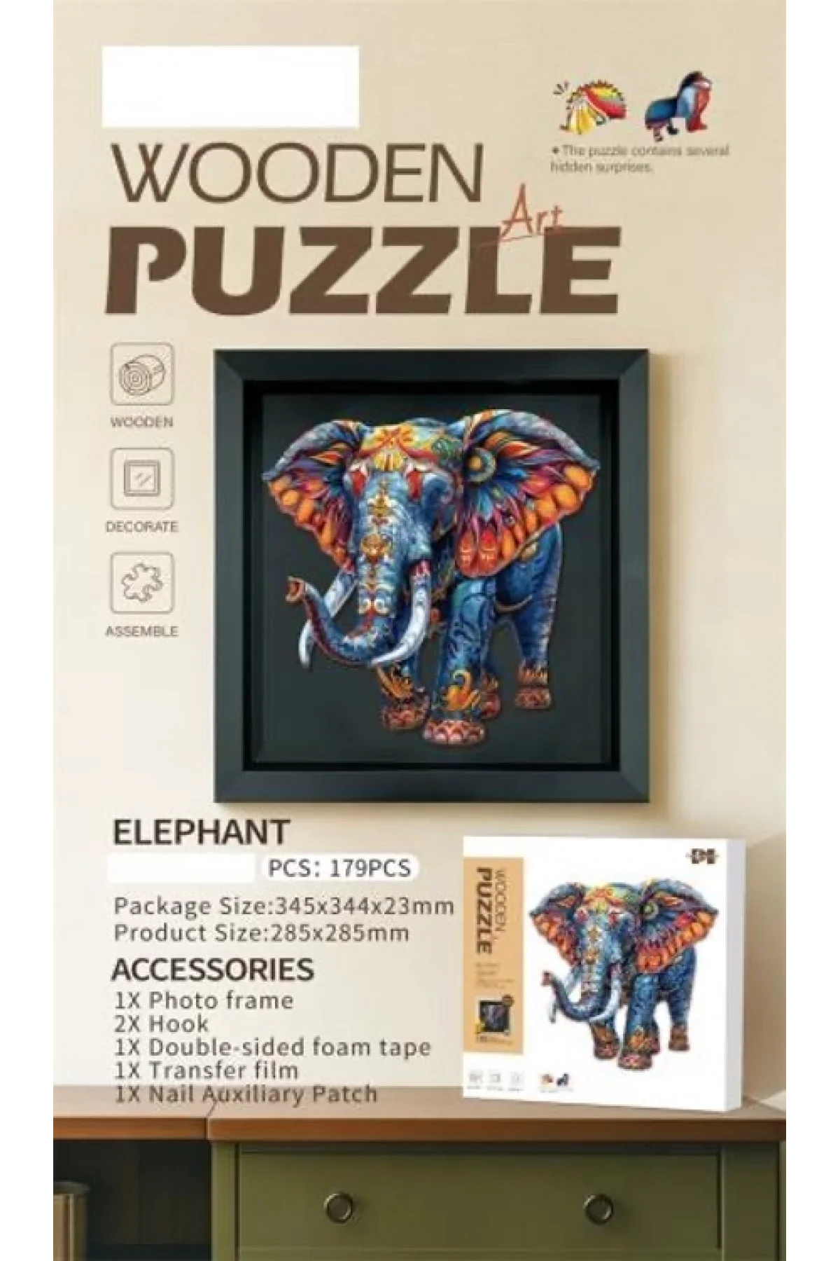 3D Puzzle Ahşap Minyatür Maket Kiti DIY Kendin Yap Fil 179 Parça