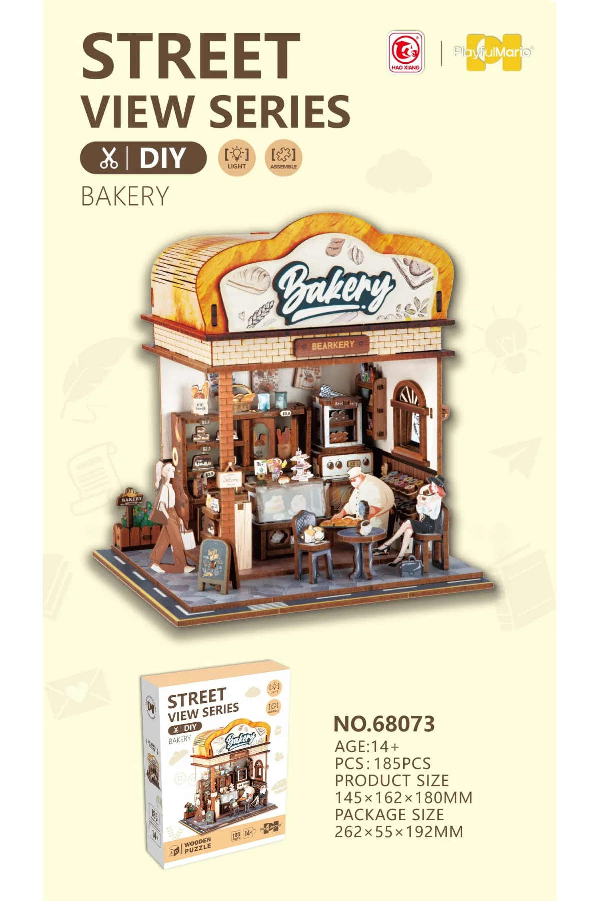 3D Puzzle Ahşap Minyatür Maket Kiti DIY Kendin Yap Fırın 179 Parça Işıklı