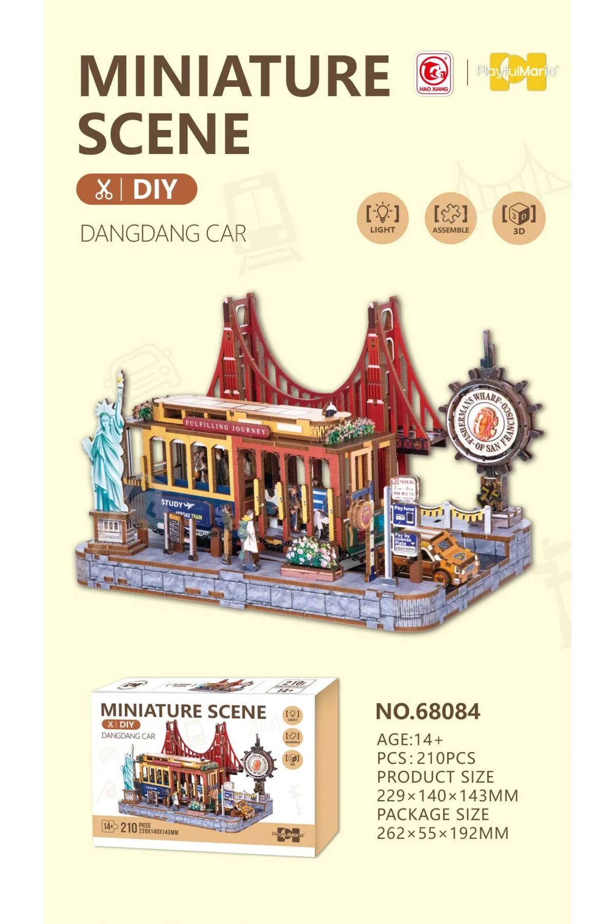 3D Puzzle Ahşap Minyatür Maket Kiti DIY Kendin Yap Garaj Işıklı 210 Parça