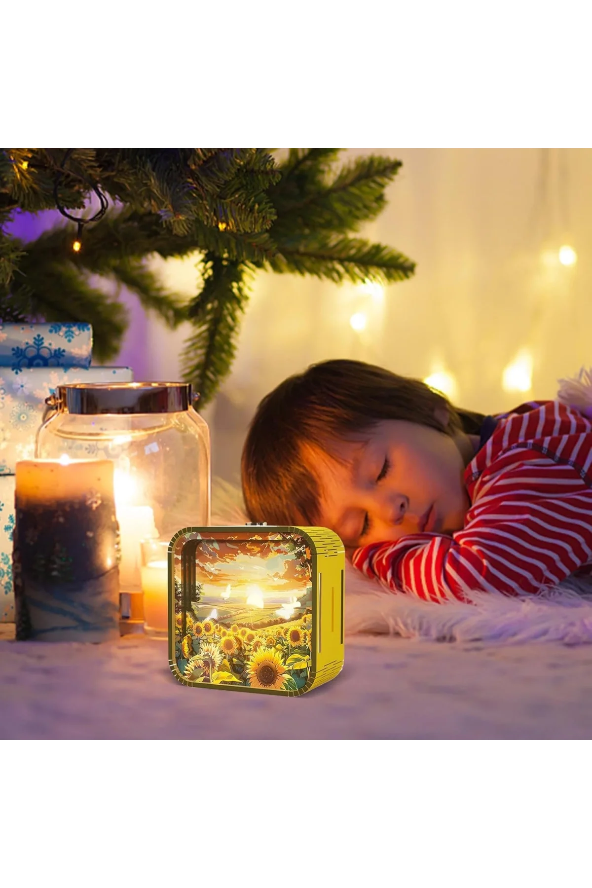 3D Puzzle Ahşap Minyatür Maket Kiti DIY Kendin Yap Gece Lambası Ayçiçeği 12 Parça