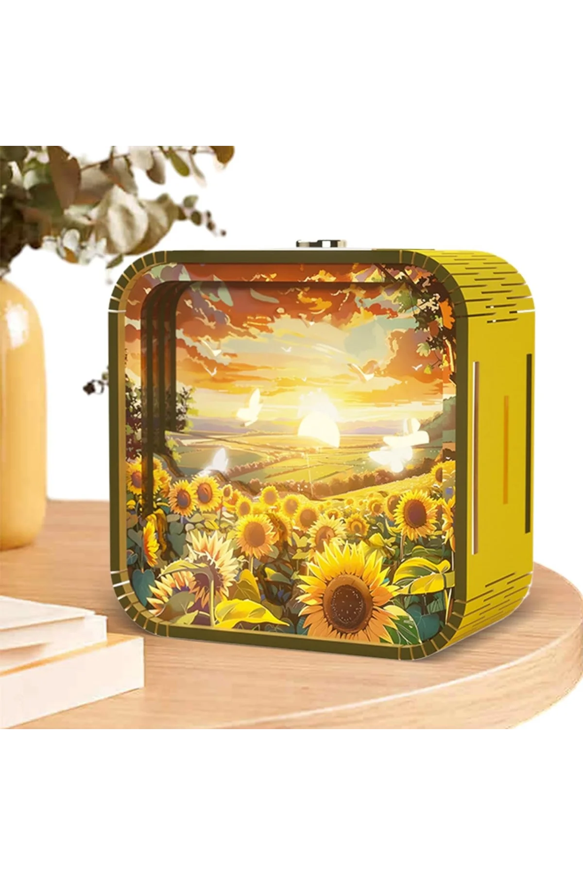 3D Puzzle Ahşap Minyatür Maket Kiti DIY Kendin Yap Gece Lambası Ayçiçeği 12 Parça
