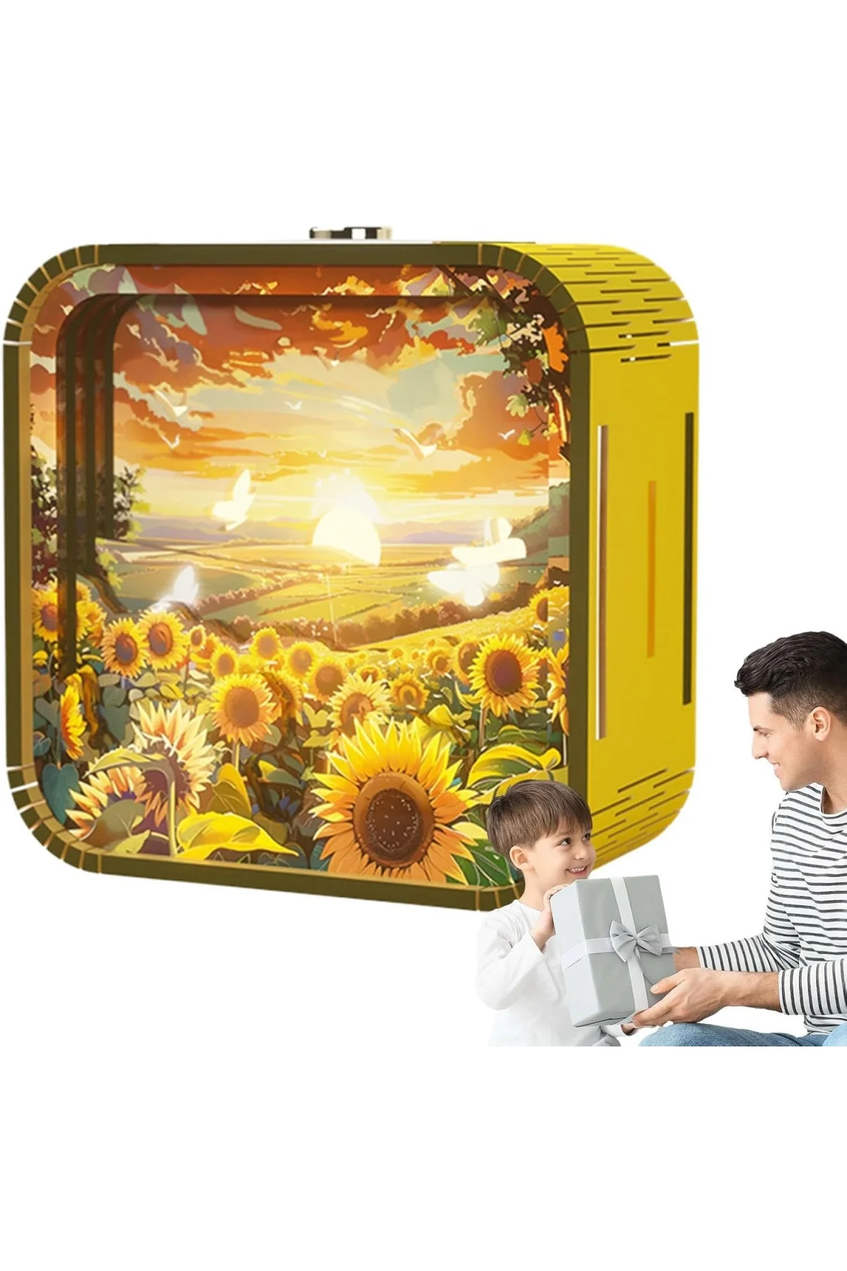 3D Puzzle Ahşap Minyatür Maket Kiti DIY Kendin Yap Gece Lambası Ayçiçeği 12 Parça