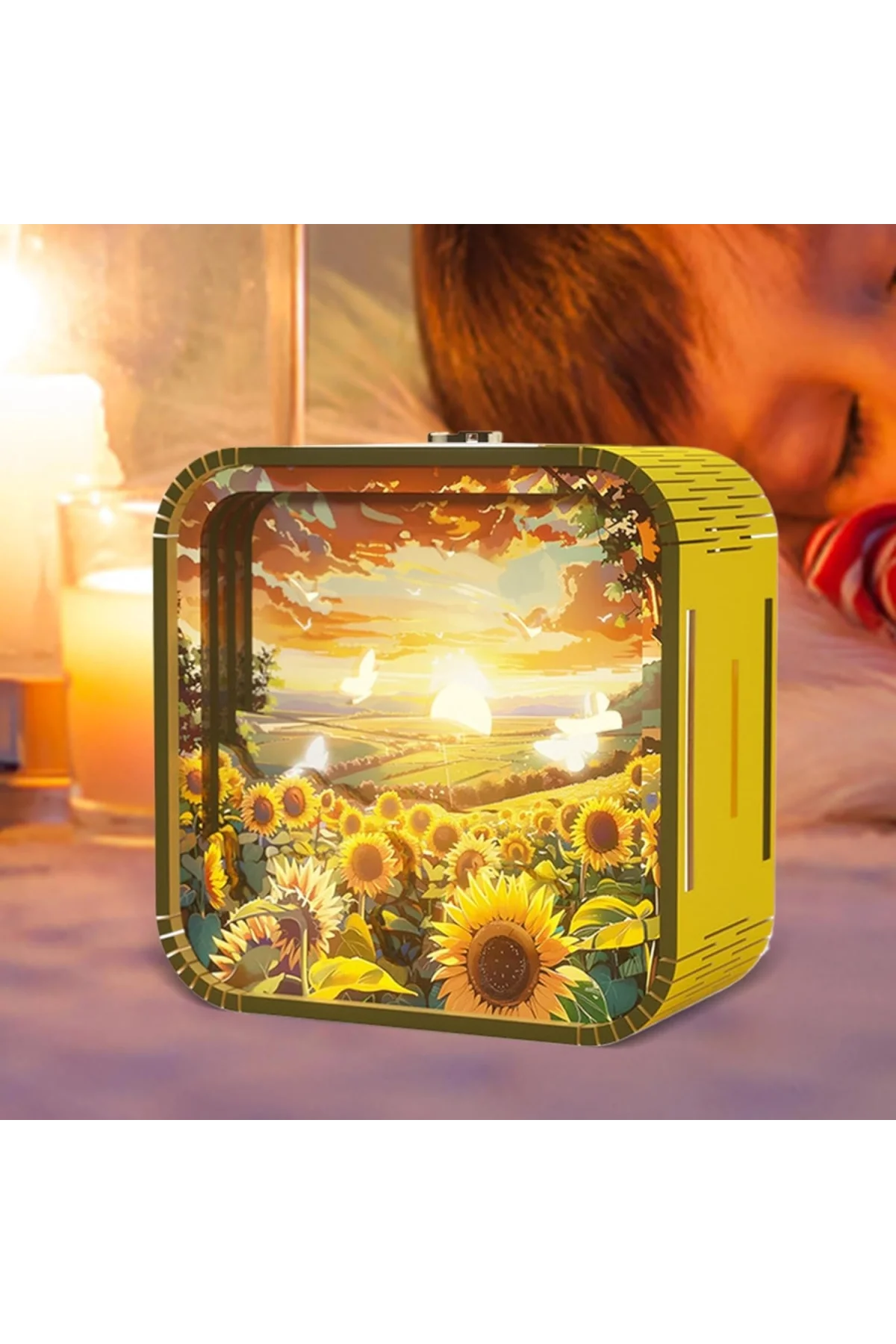 3D Puzzle Ahşap Minyatür Maket Kiti DIY Kendin Yap Gece Lambası Ayçiçeği 12 Parça