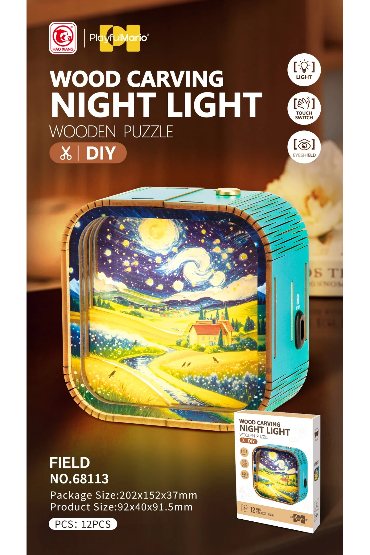 3D Puzzle Ahşap Minyatür Maket Kiti DIY Kendin Yap Gece Lambası Doğa 12 Parça