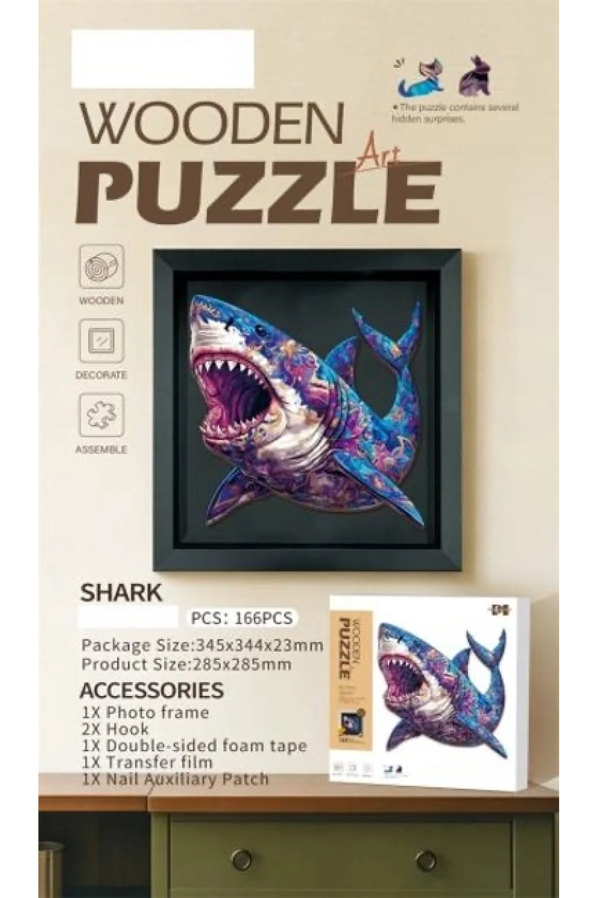 3D Puzzle Ahşap Minyatür Maket Kiti DIY Kendin Yap Köpek Balığı 166 Parça