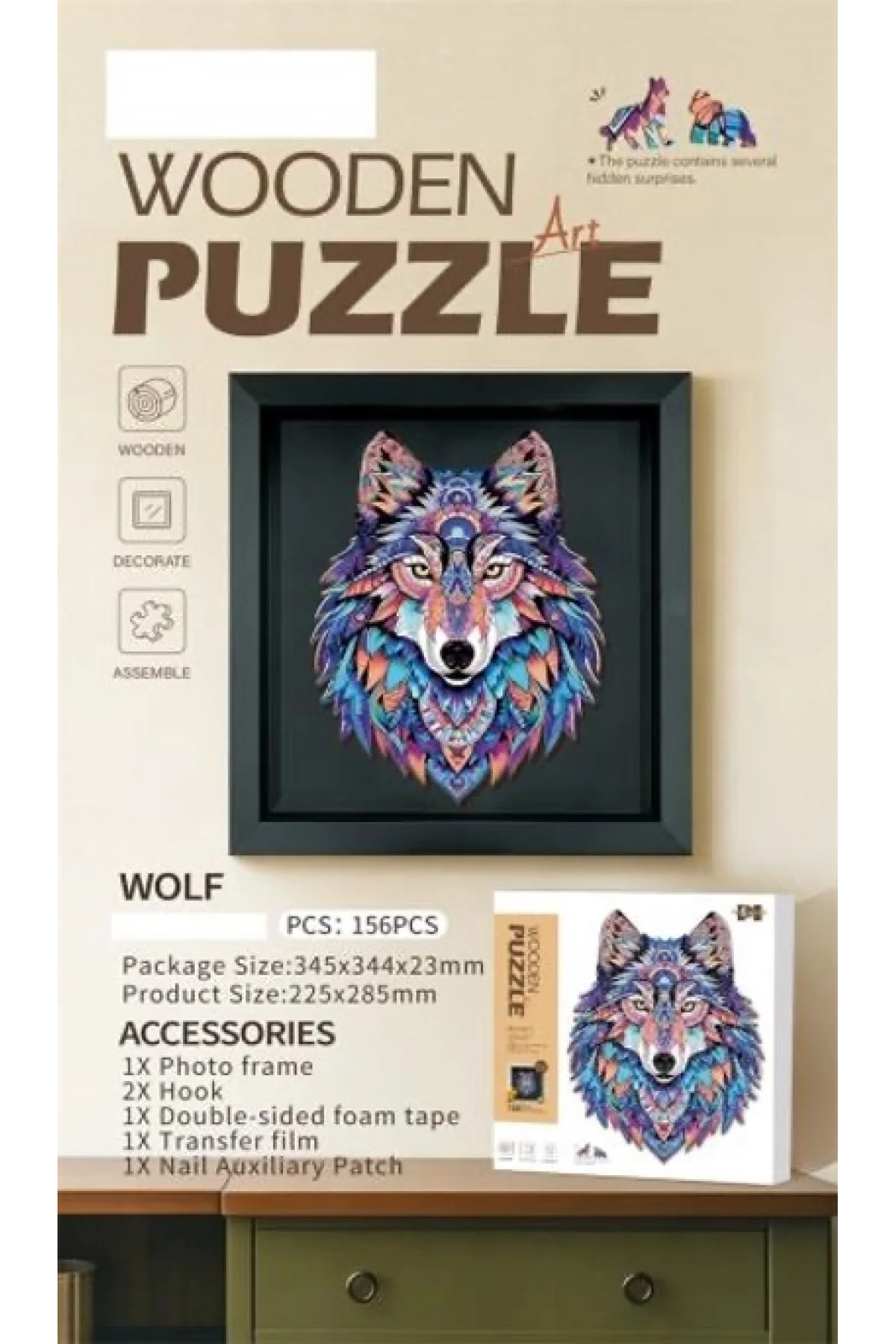 3D Puzzle Ahşap Minyatür Maket Kiti DIY Kendin Yap Kurt 156 Parça