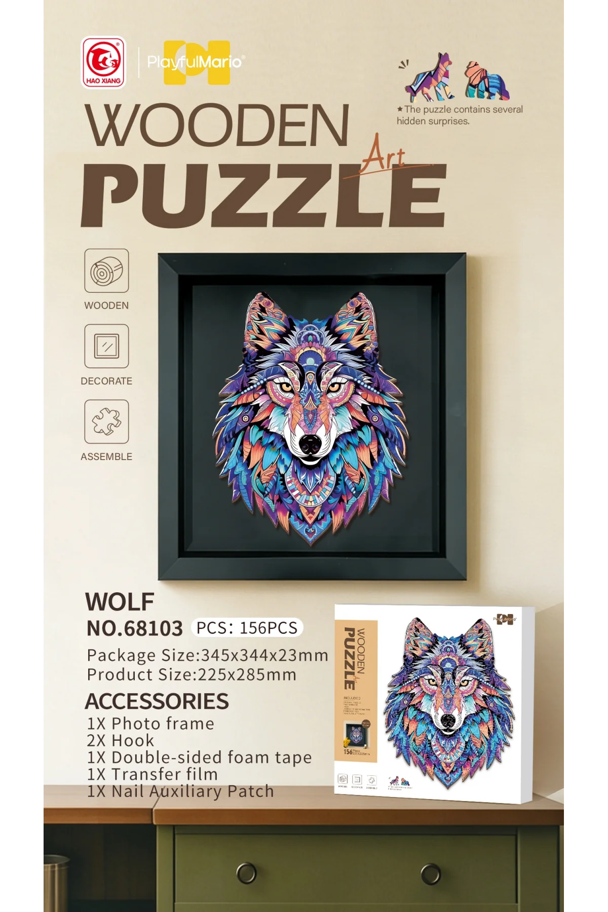 3D Puzzle Ahşap Minyatür Maket Kiti DIY Kendin Yap Kurt 156 Parça