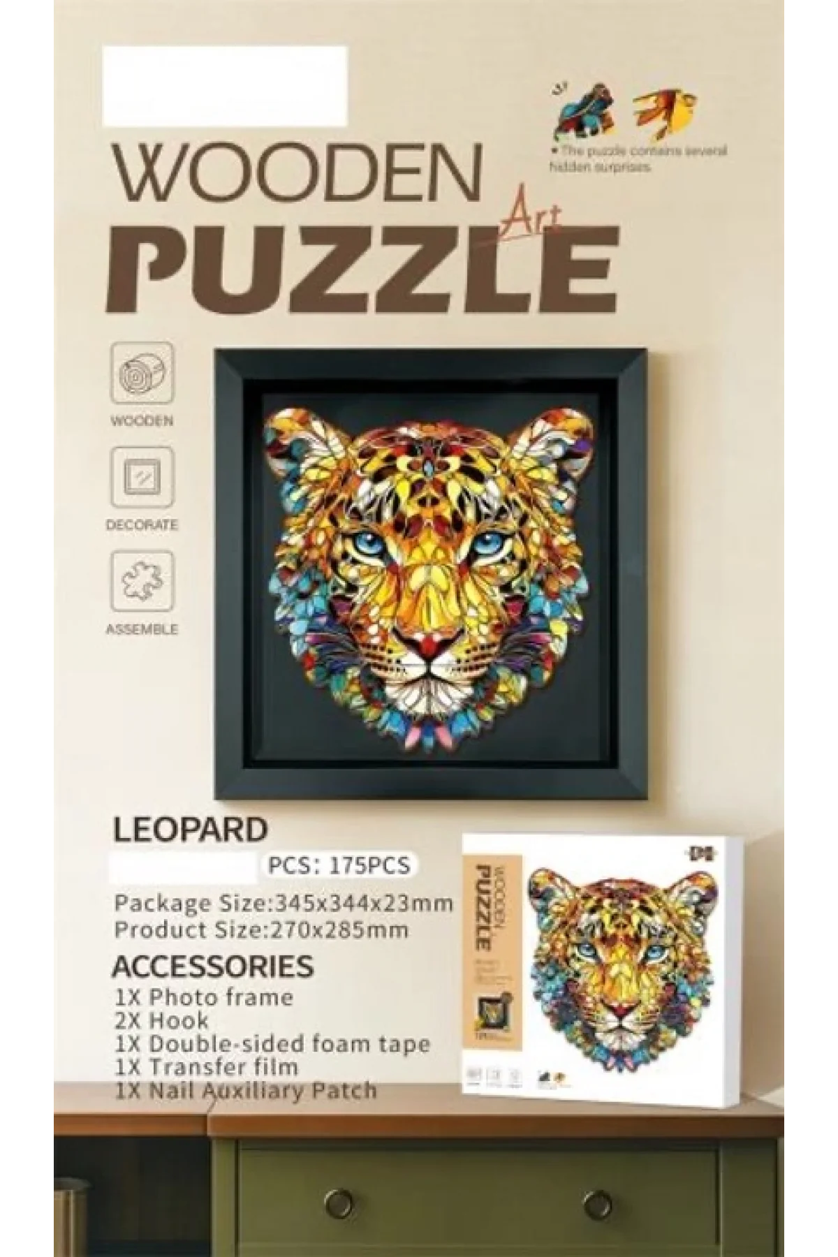 3D Puzzle Ahşap Minyatür Maket Kiti DIY Kendin Yap Leopar 176 Parça