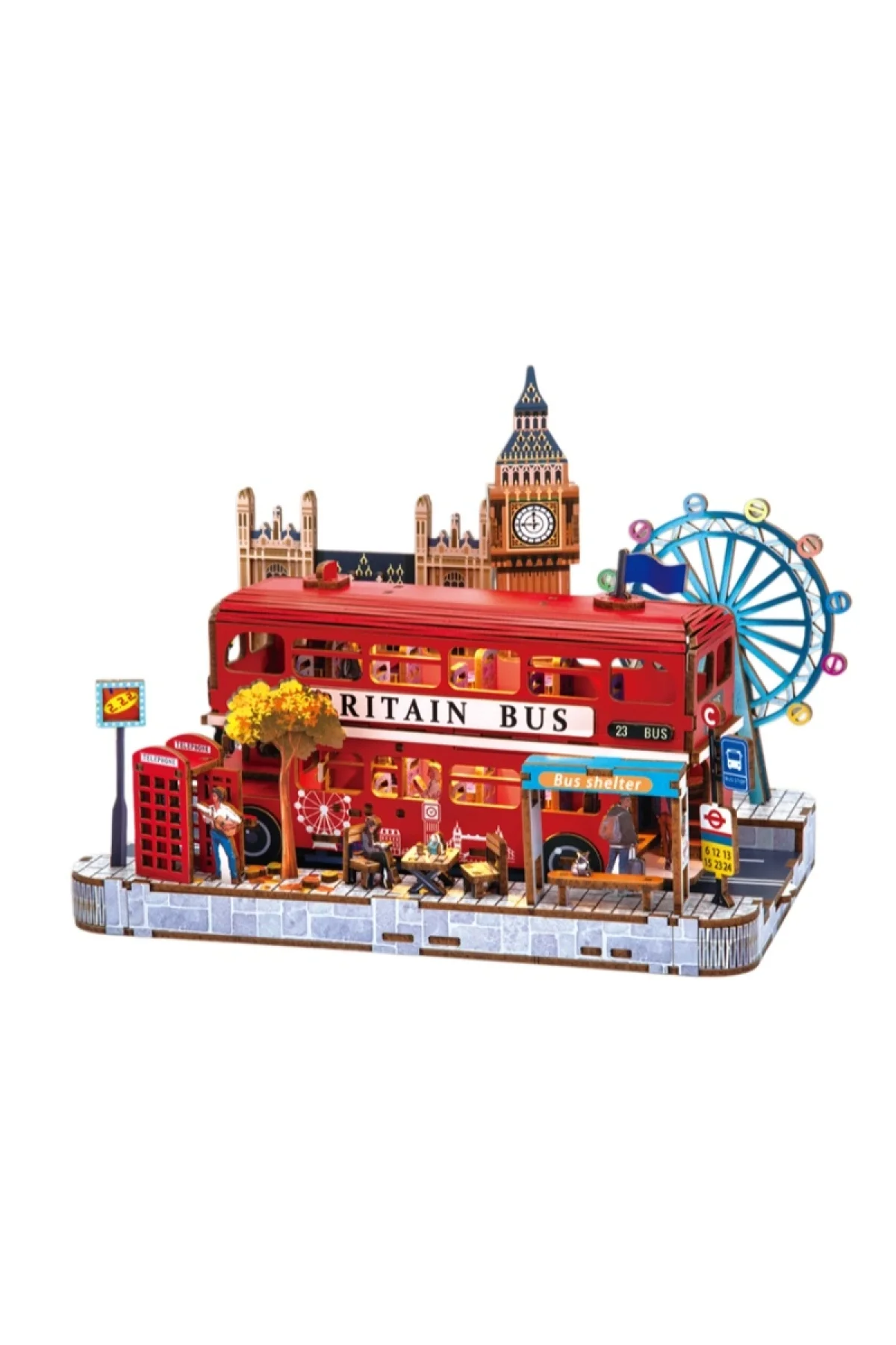 3D Puzzle Ahşap Minyatür Maket Kiti DIY Kendin Yap London Işıklı 208 Parça