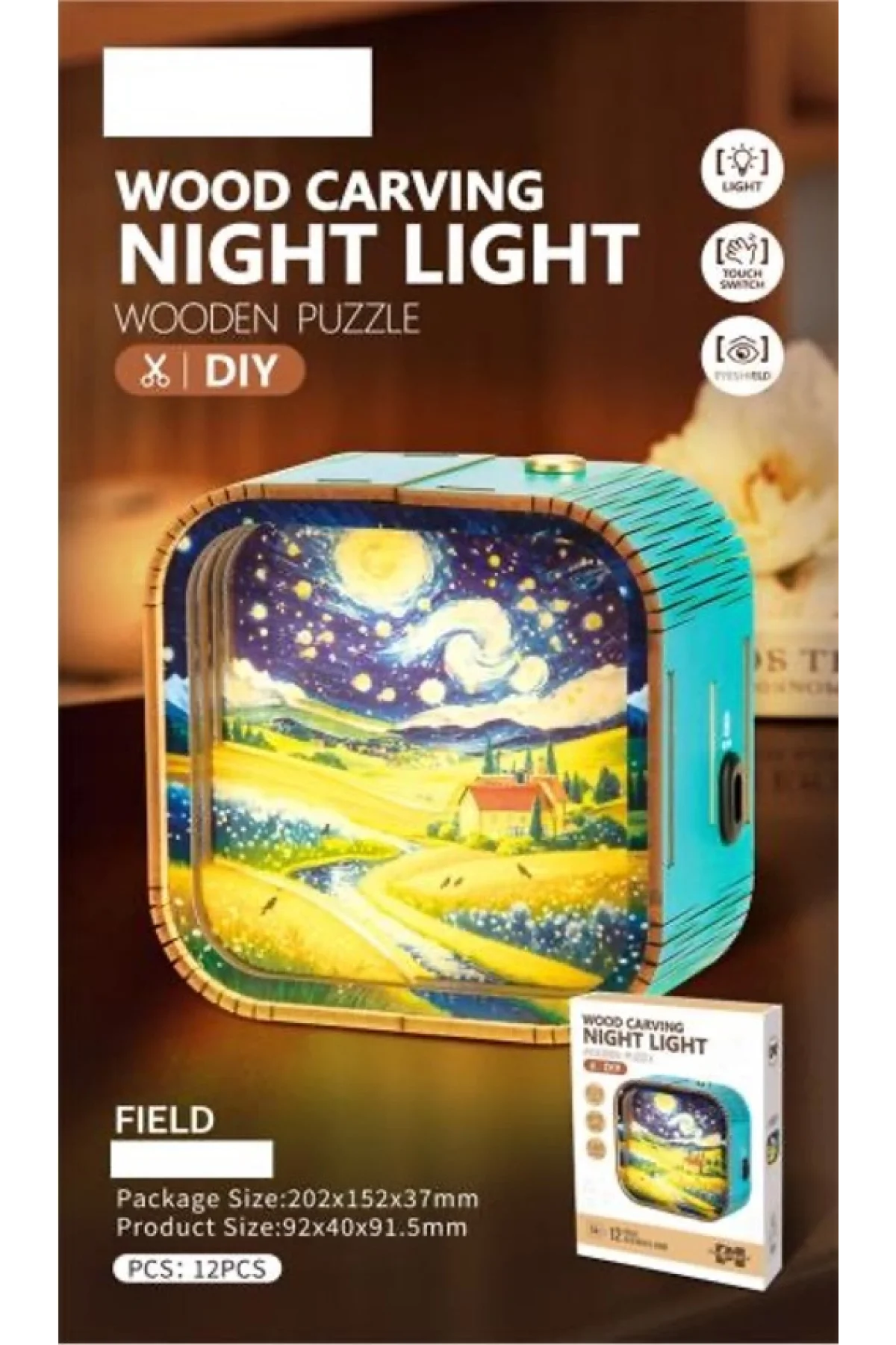 3D Puzzle Ahşap Minyatür Maket Kiti DIY Kendin Yap Gece Lambası Doğa 12 Parça