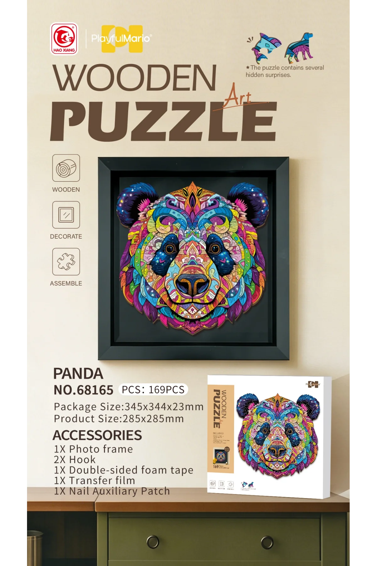 3D Puzzle Ahşap Minyatür Maket Kiti DIY Kendin Yap Panda 168 Parça