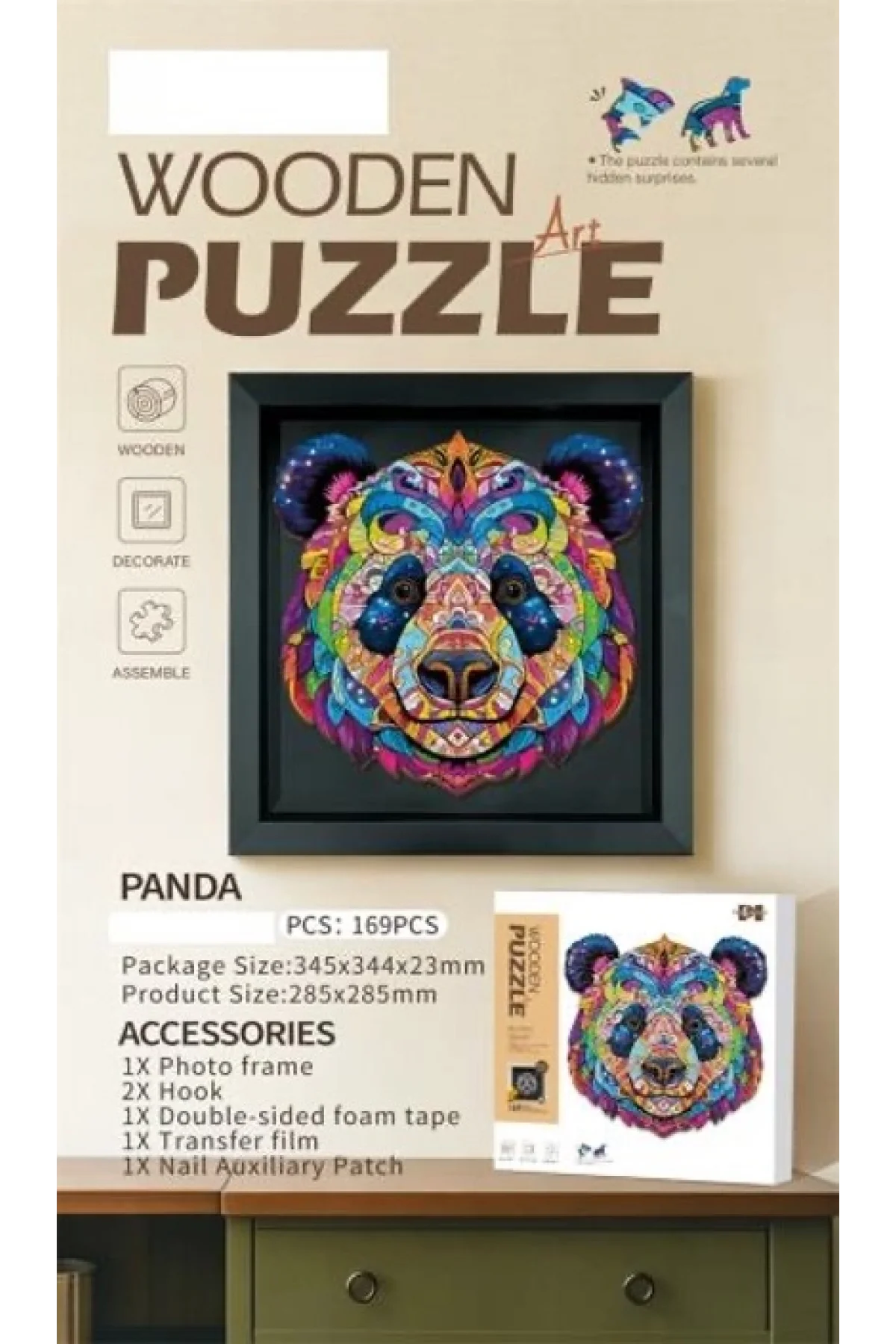 3D Puzzle Ahşap Minyatür Maket Kiti DIY Kendin Yap Panda 168 Parça