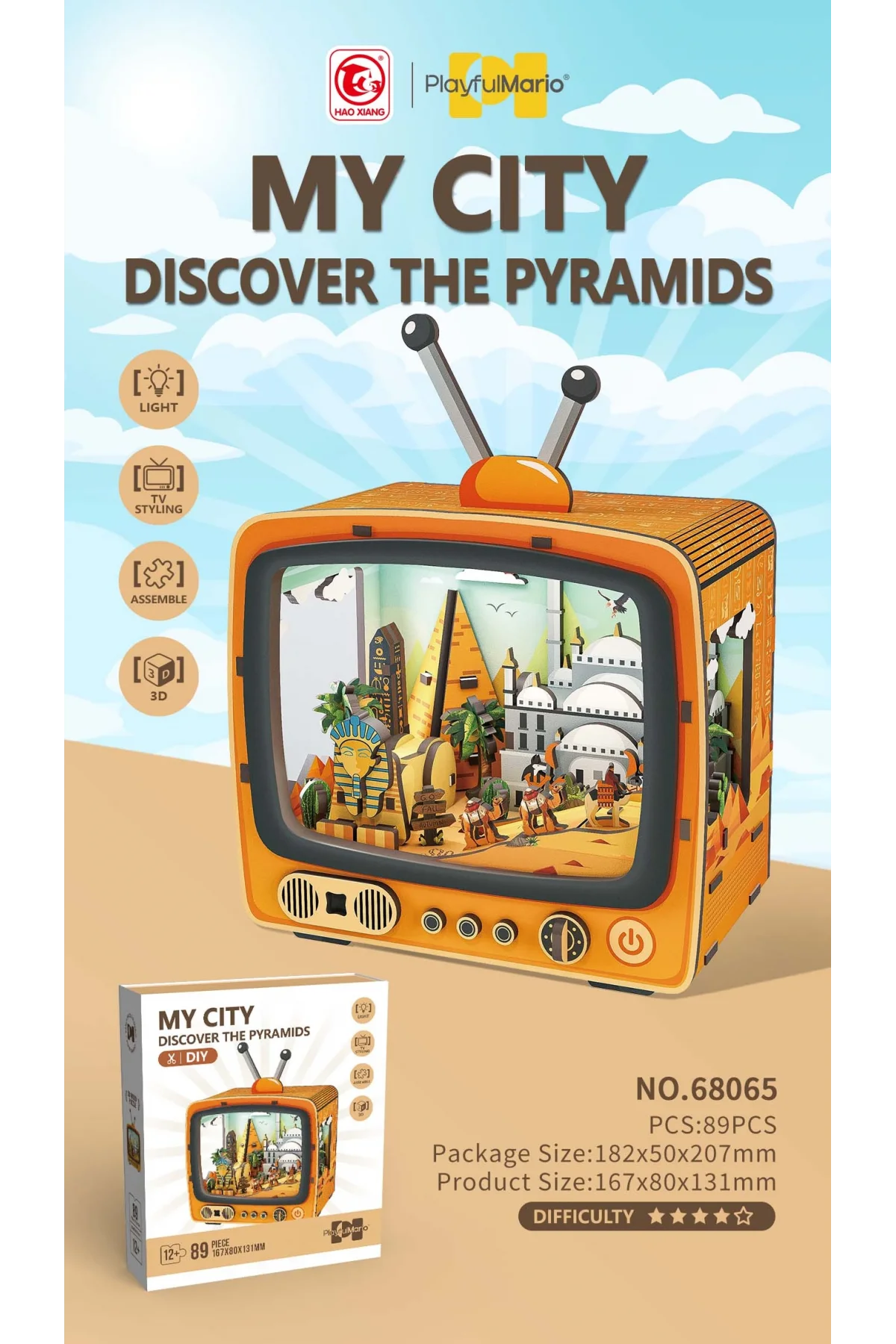 3D Puzzle Ahşap Minyatür Maket Kiti DIY Kendin Yap Piramitler 89 Parça Işıklı