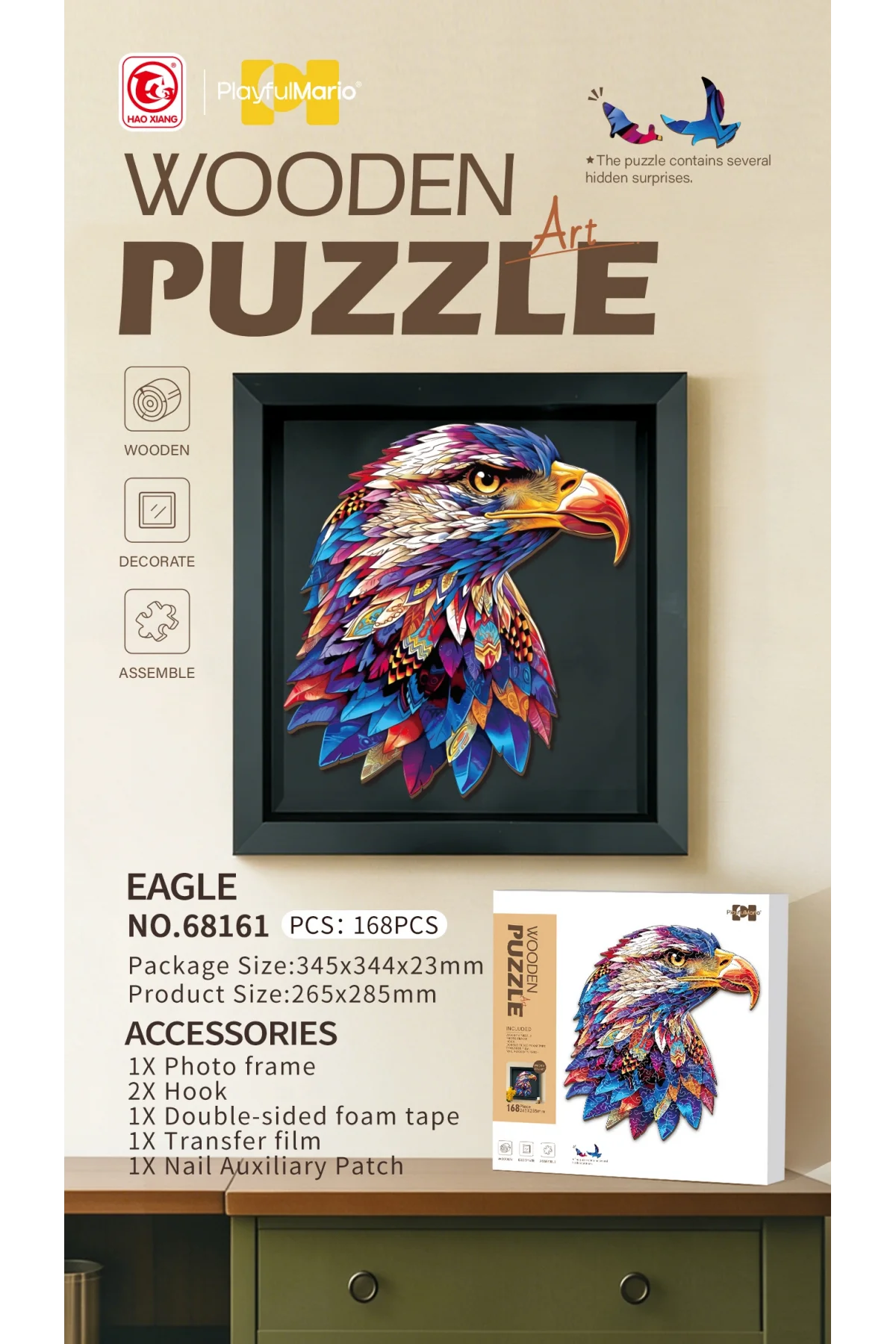 3D Puzzle Ahşap Minyatür Maket Kiti DIY Kendin Yap Şahin 168 Parça