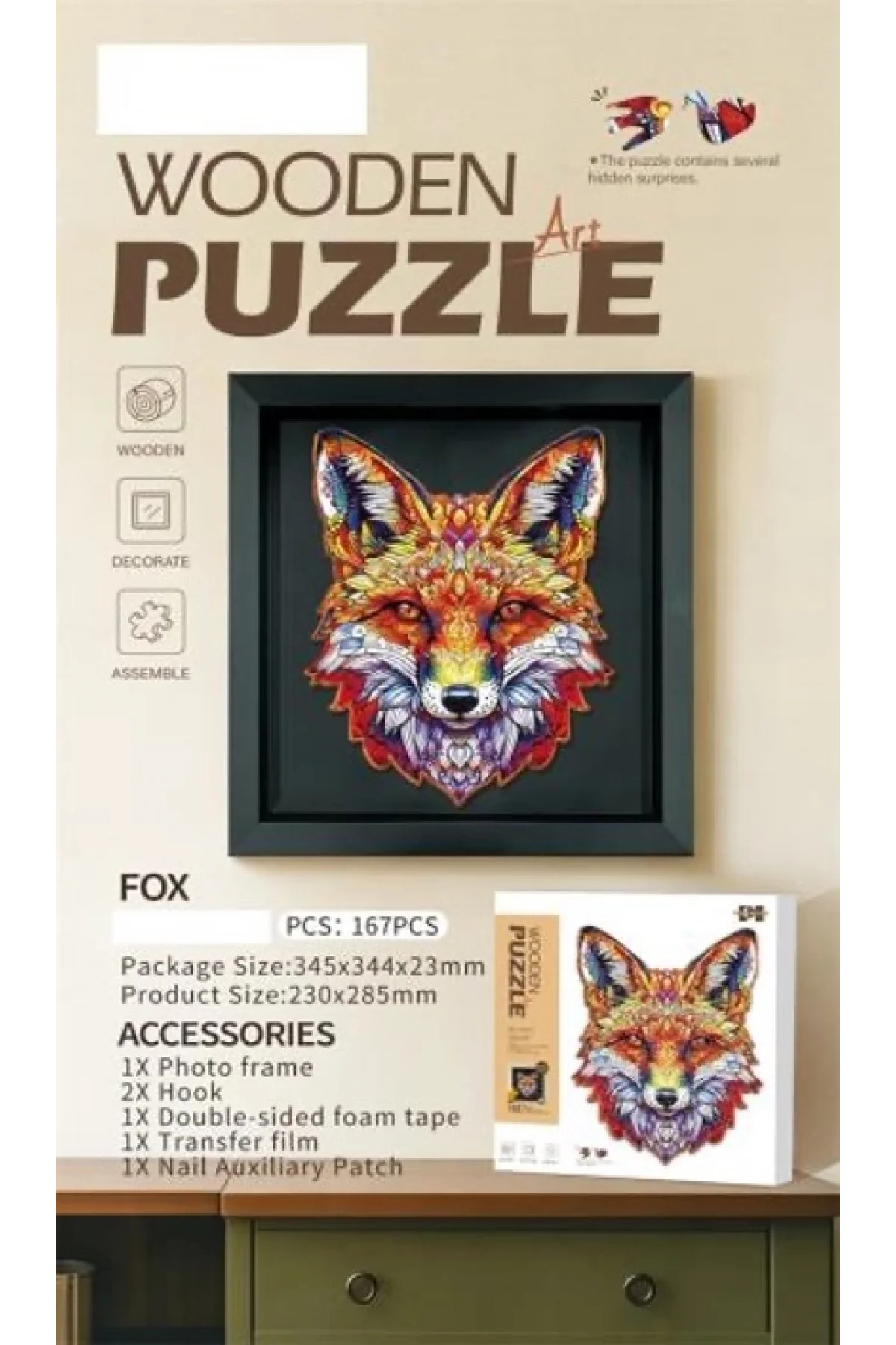 3D Puzzle Ahşap Minyatür Maket Kiti DIY Kendin Yap Tilki 167 Parça