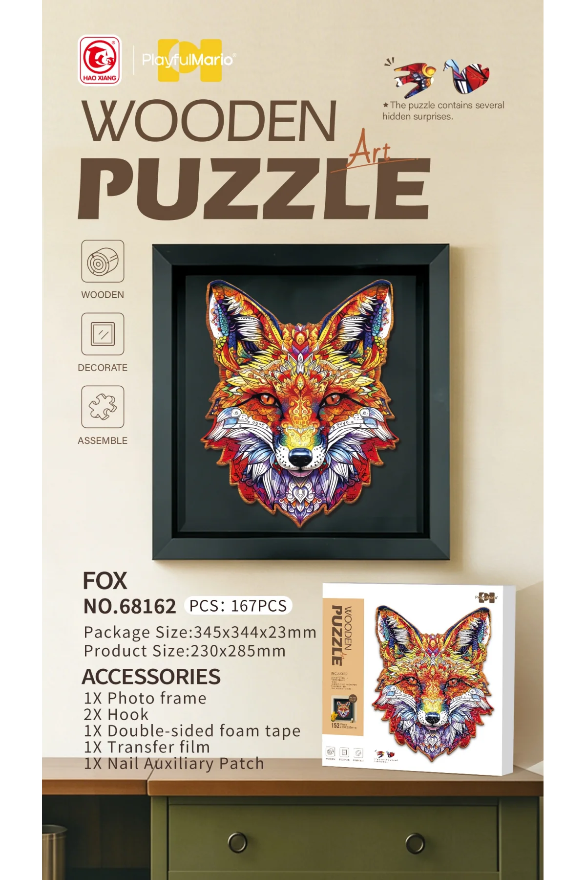 3D Puzzle Ahşap Minyatür Maket Kiti DIY Kendin Yap Tilki 167 Parça