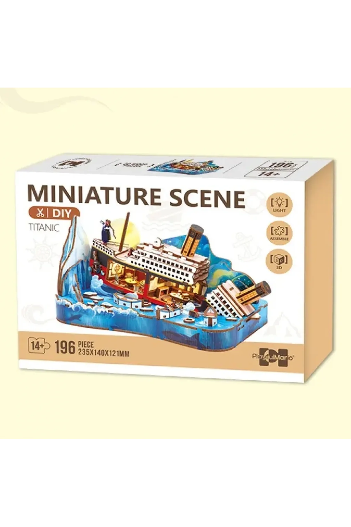 3D Puzzle Ahşap Minyatür Maket Kiti DIY Kendin Yap Titanic Işıklı 196 Parça