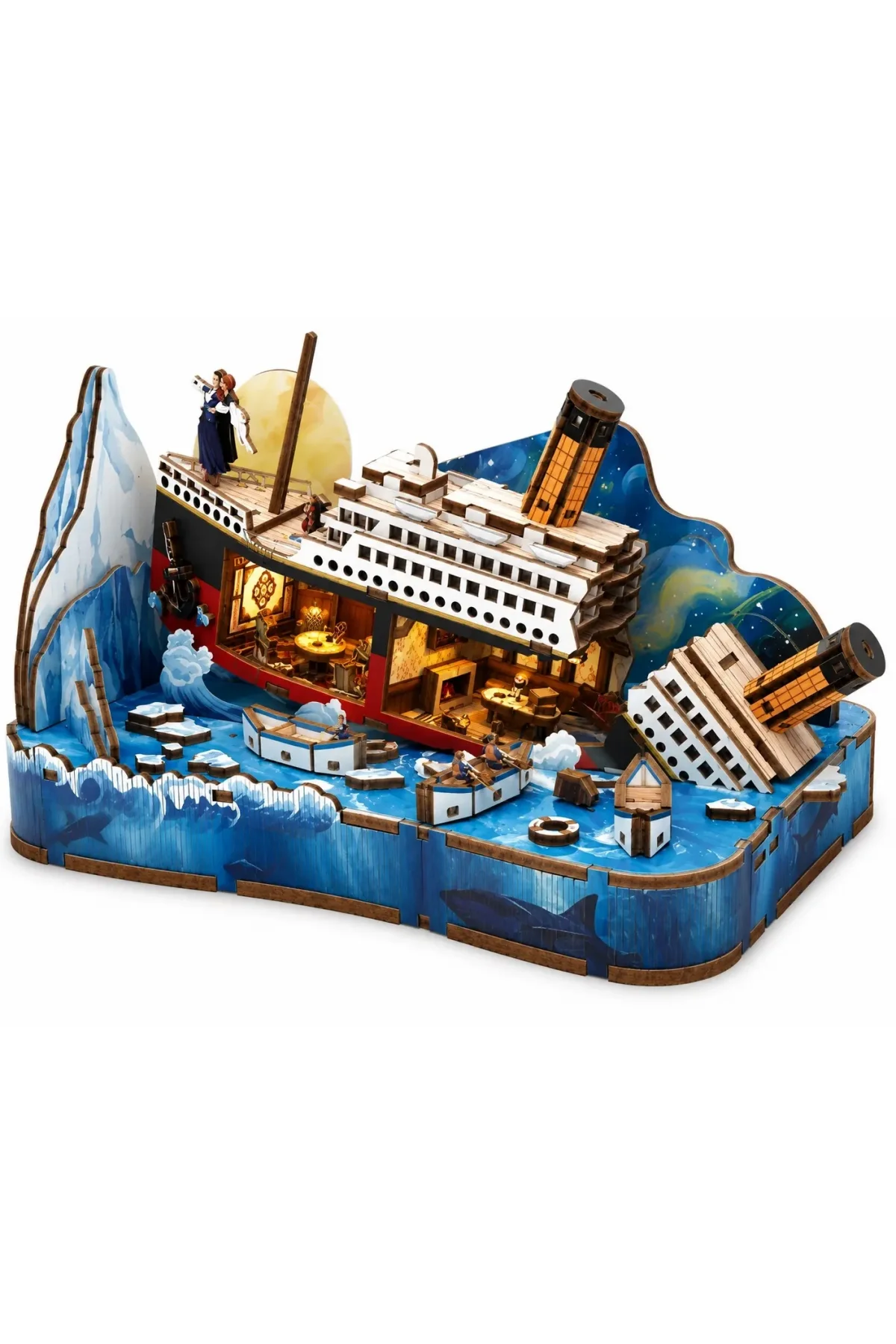 3D Puzzle Ahşap Minyatür Maket Kiti DIY Kendin Yap Titanic Işıklı 196 Parça