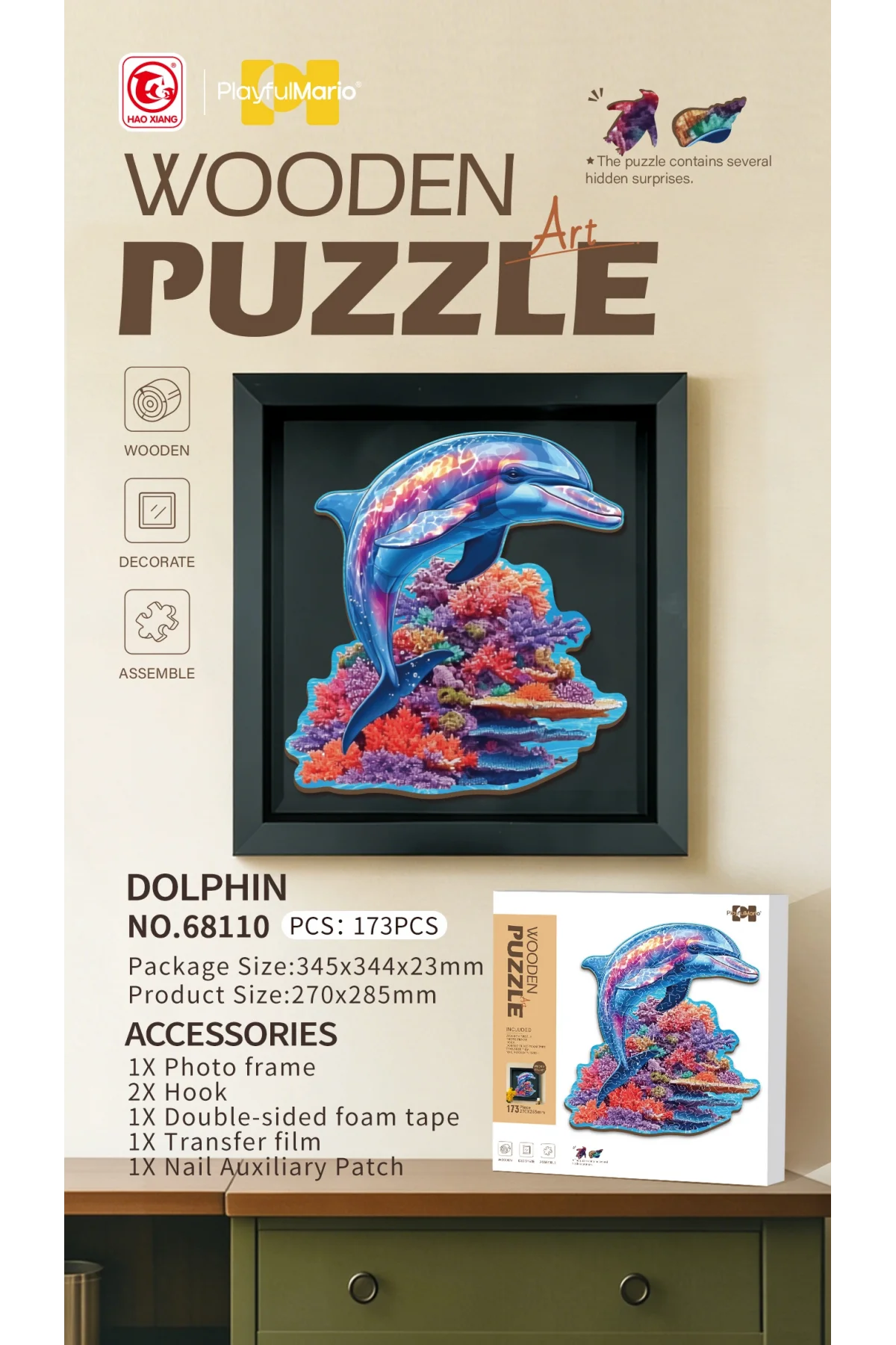 3D Puzzle Ahşap Minyatür Maket Kiti DIY Kendin Yap Yunus 173 Parça