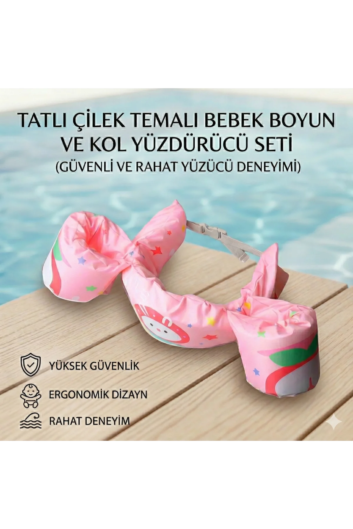 Tavşan Temalı Bebek Kolluk Can Simidi Seti - Güvenli Göğüs Destekli Batmaz Yüzme Yardımcısı