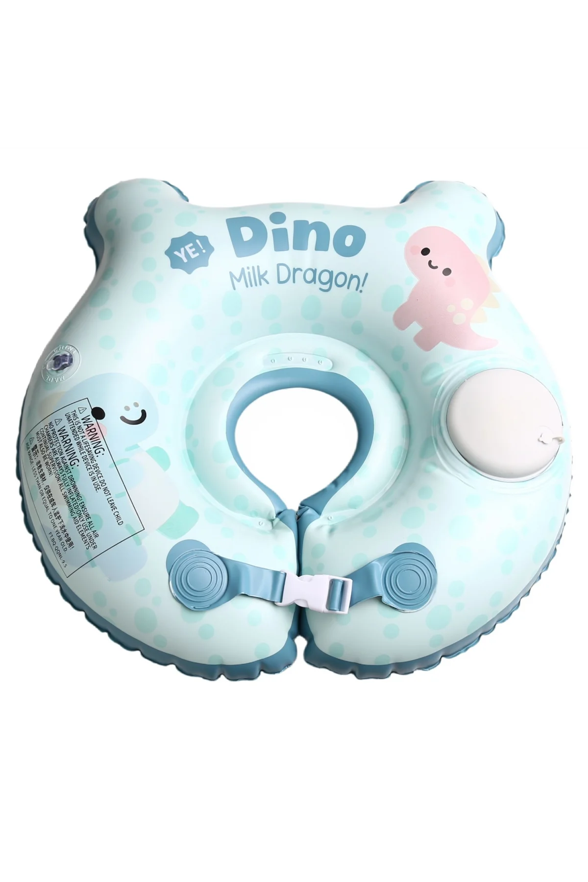 Bebek Yüzme Simidi Bas Şişir Pratik 0-1 Yaş Çift Emniyet Kilitli Mavi Dino Simit