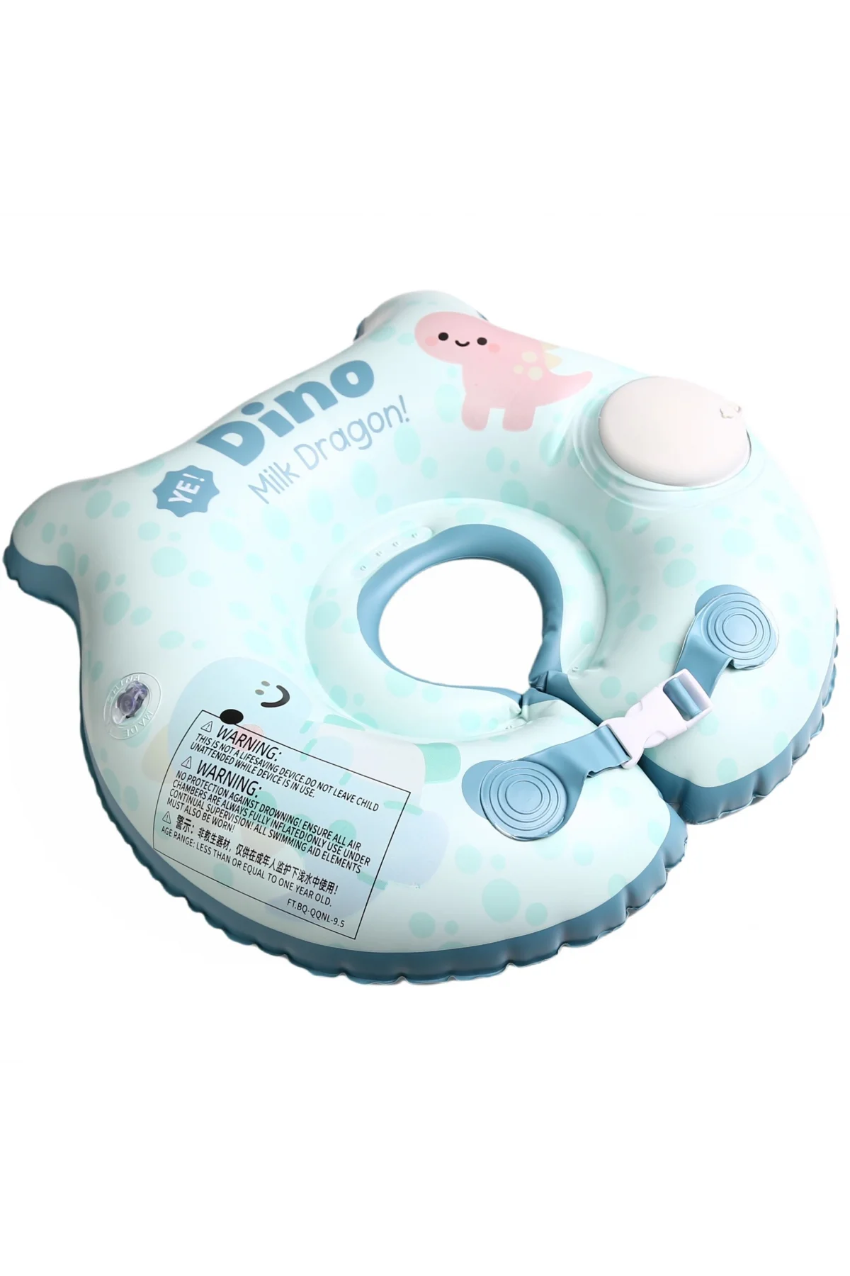 Bebek Yüzme Simidi Bas Şişir Pratik 0-1 Yaş Çift Emniyet Kilitli Mavi Dino Simit