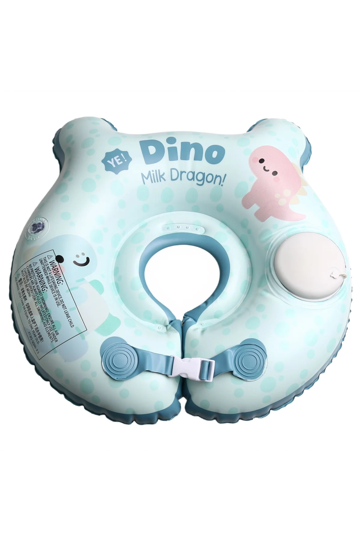 Bebek Yüzme Simidi Bas Şişir Pratik 0-1 Yaş Çift Emniyet Kilitli Mavi Dino Simit