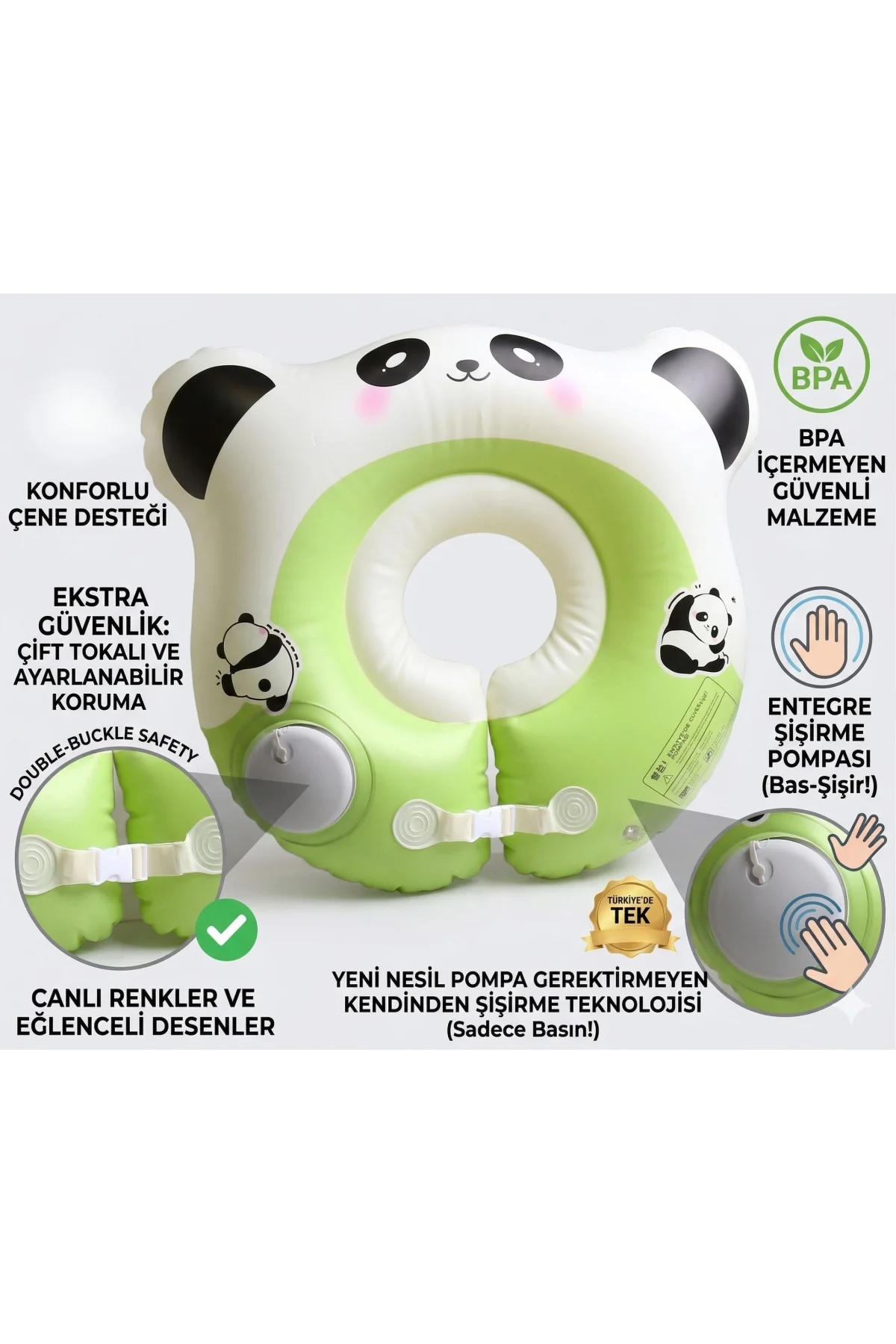 Bebek Bel Simidi Panda Figürlü Emniyet Tokalı Pompasız Kullanım