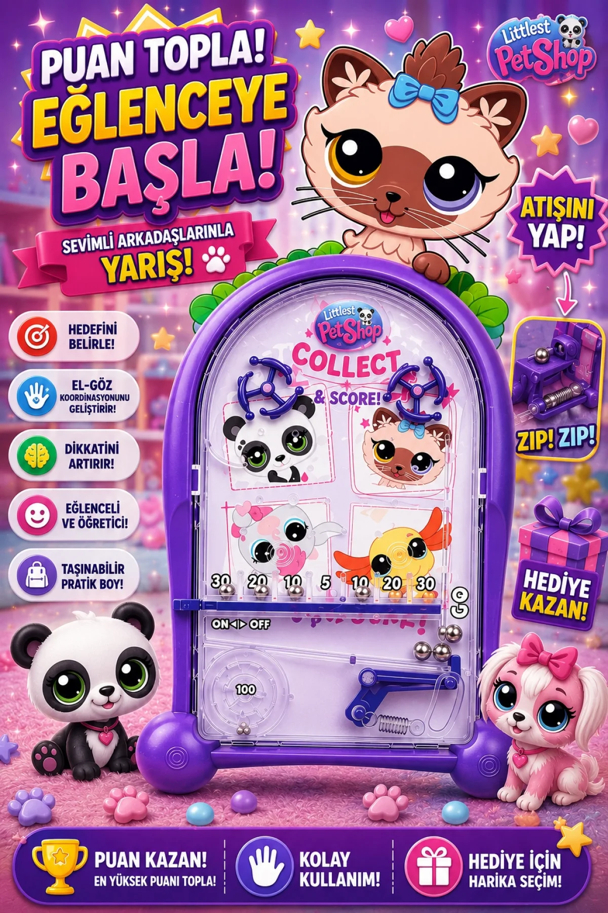 PinBall Littlest Pet Shop Eğitici Retro Eğitici Oyuncak Mor