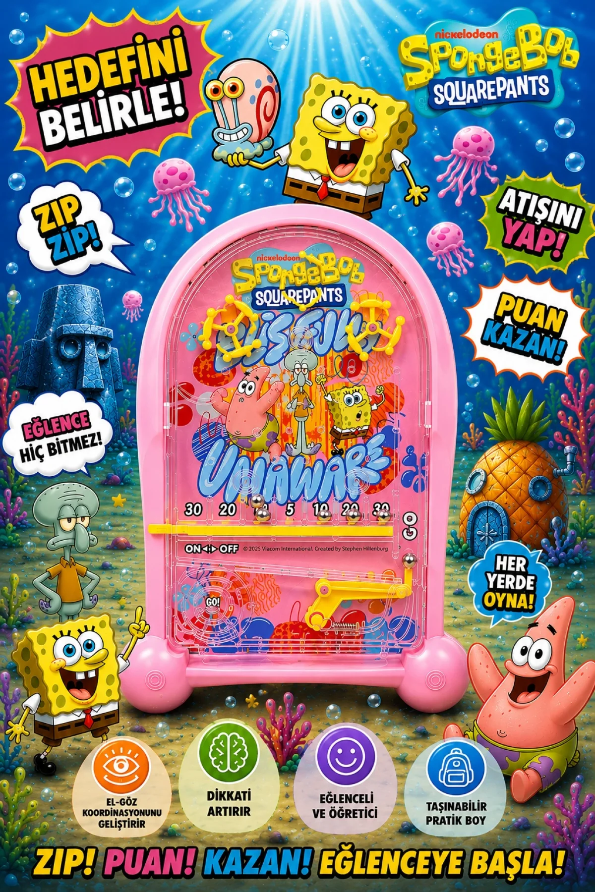 Pinball Sunger Bob Eğitici Oyuncak Retro Eğitici Oyuncak Pembe