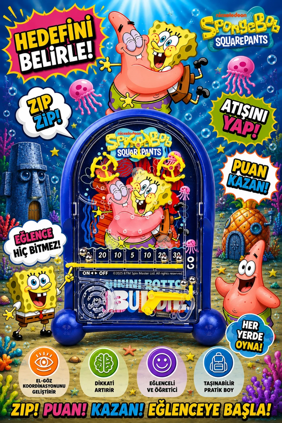 Pinball Sunger Bob Eğitici Oyuncak Retro Eğitici Oyuncak Mavi
