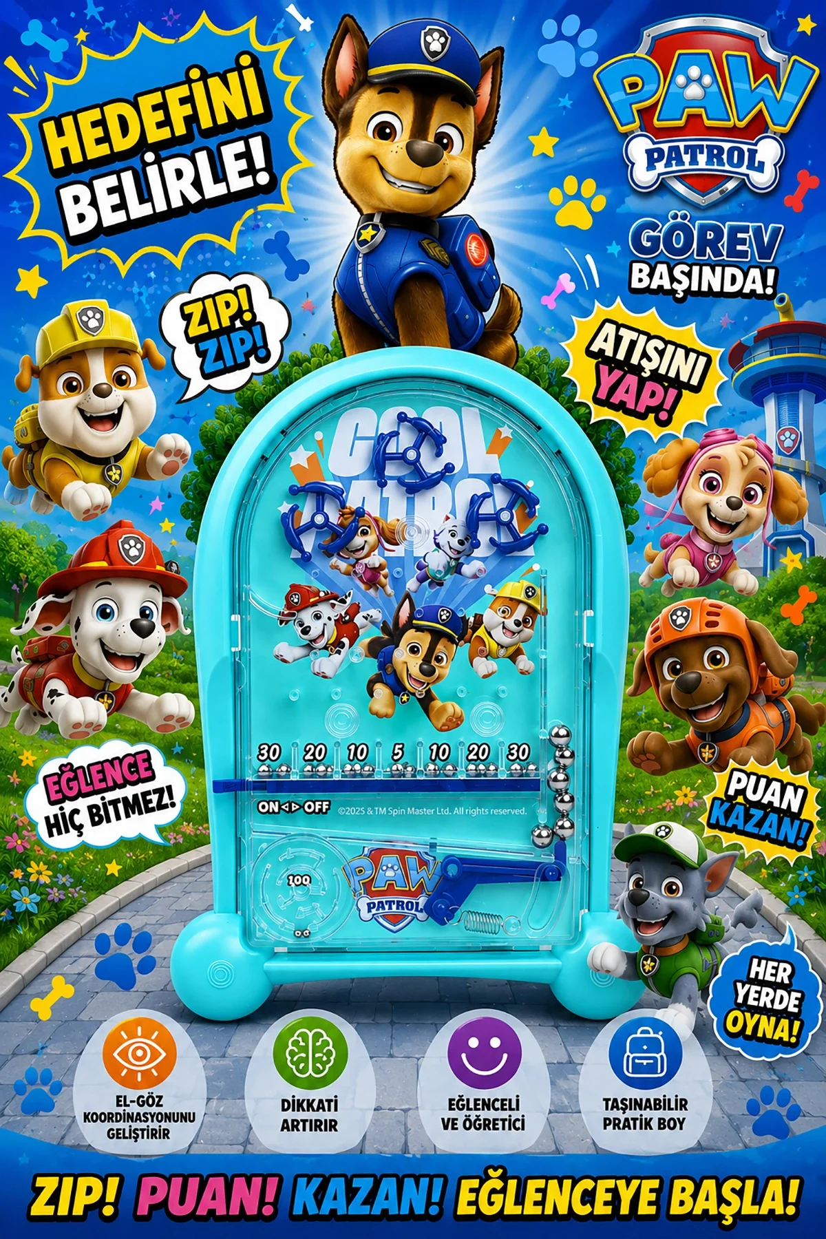 PinBall Paw Patrol Eğitici Retro Eğitici Oyuncak Açık Mavi