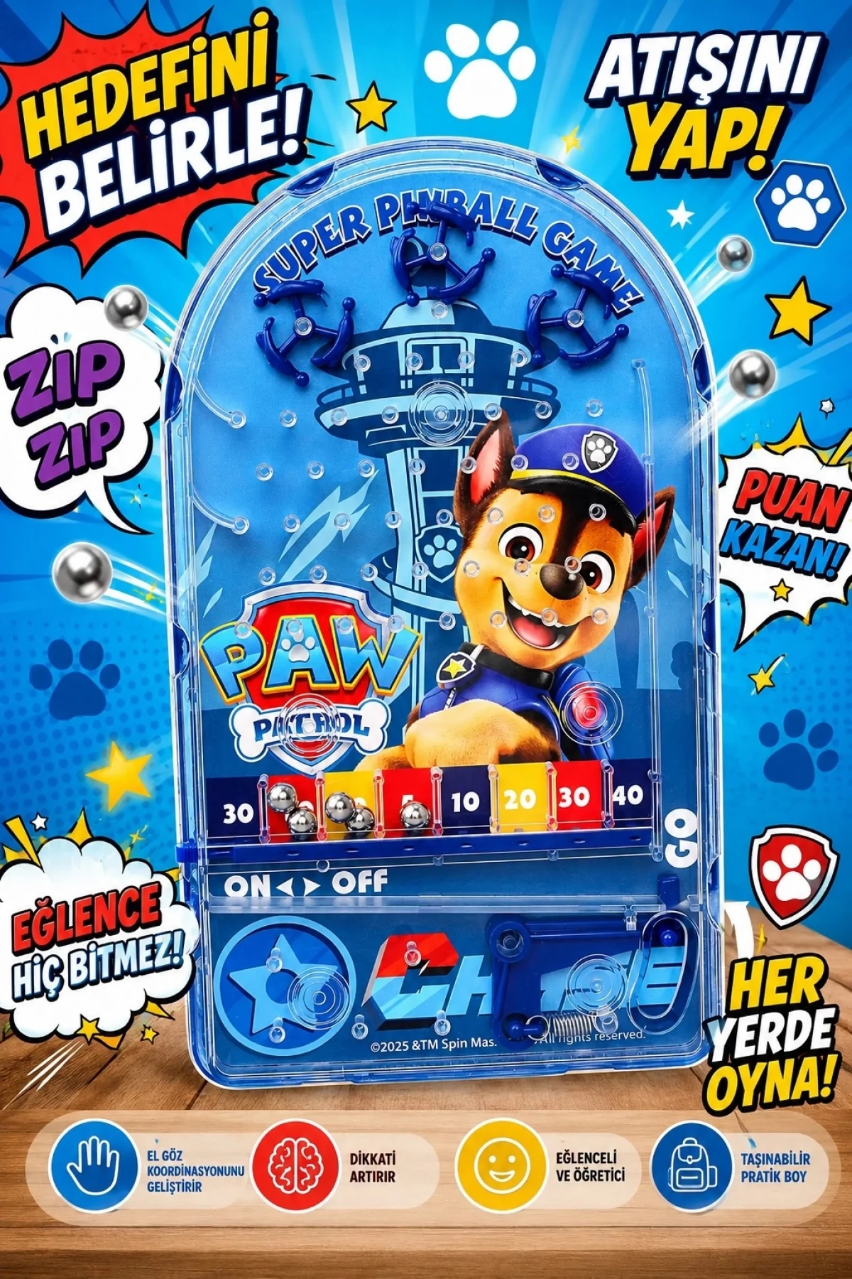 PinBall Paw Patrol Eğitici Retro Oyuncak Mavi