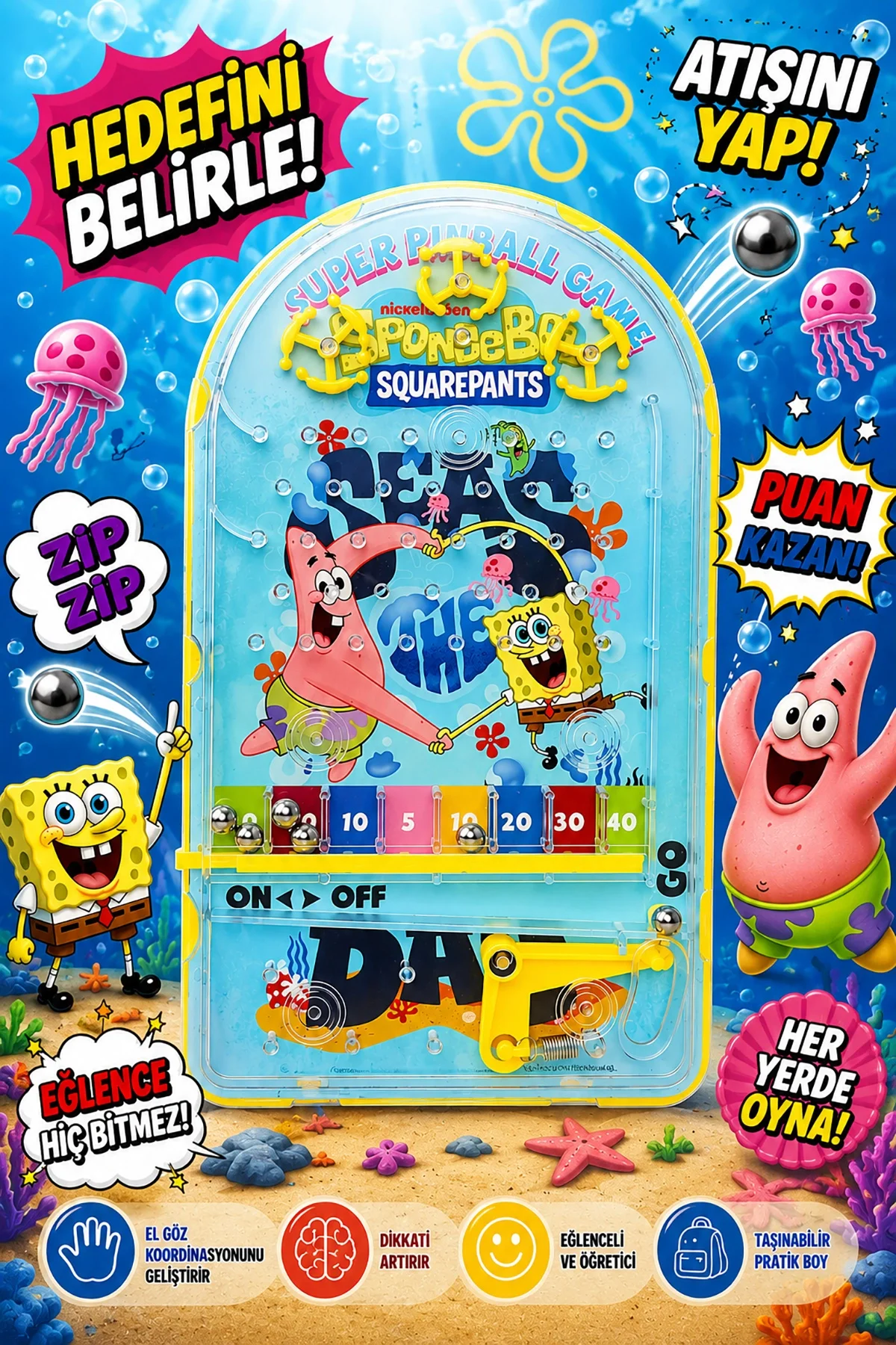 PinBall Sunger Bob Eğitici Retro Oyuncak Mavi
