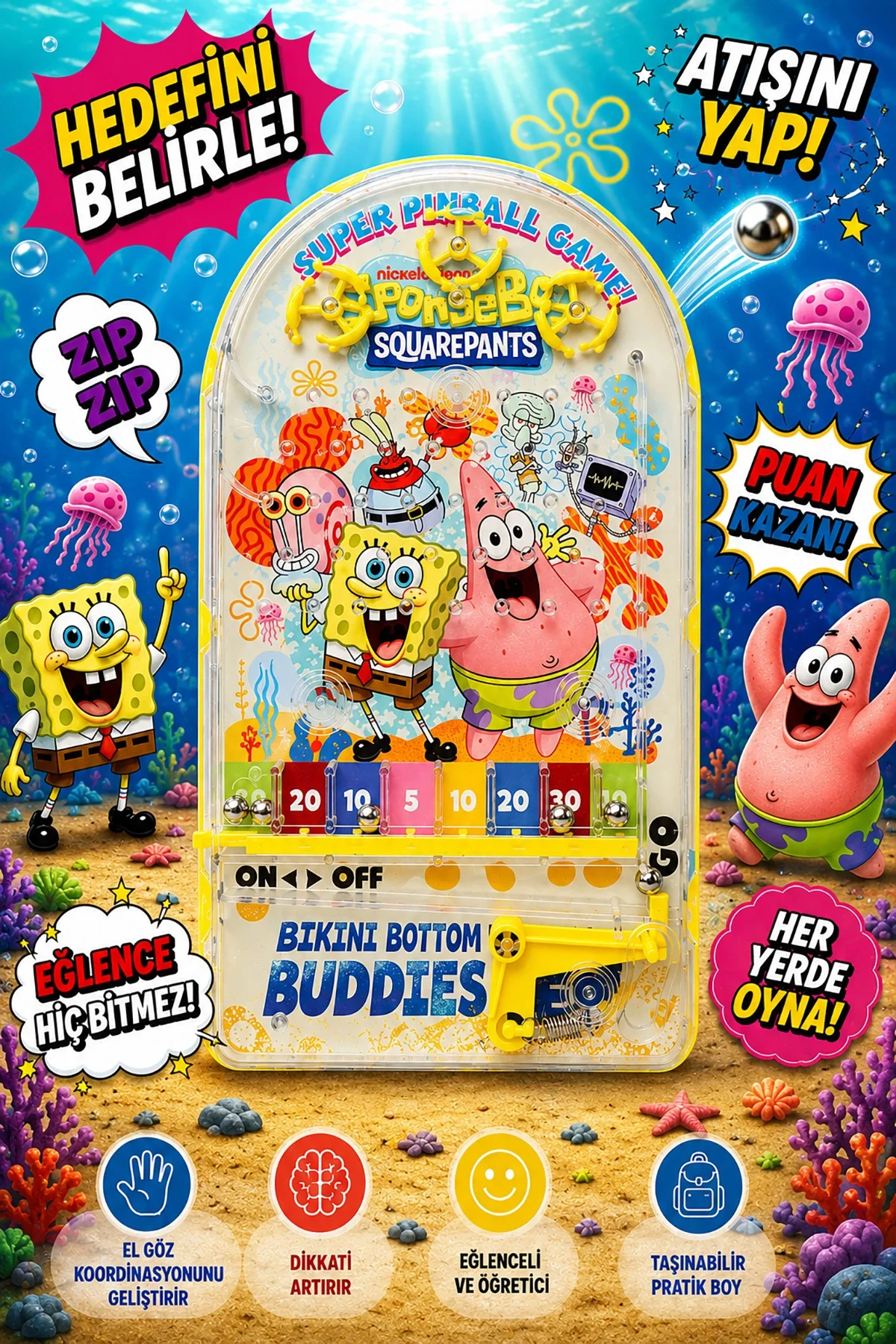 PinBall Sunger Bob Eğitici Retro Oyuncak Sarı