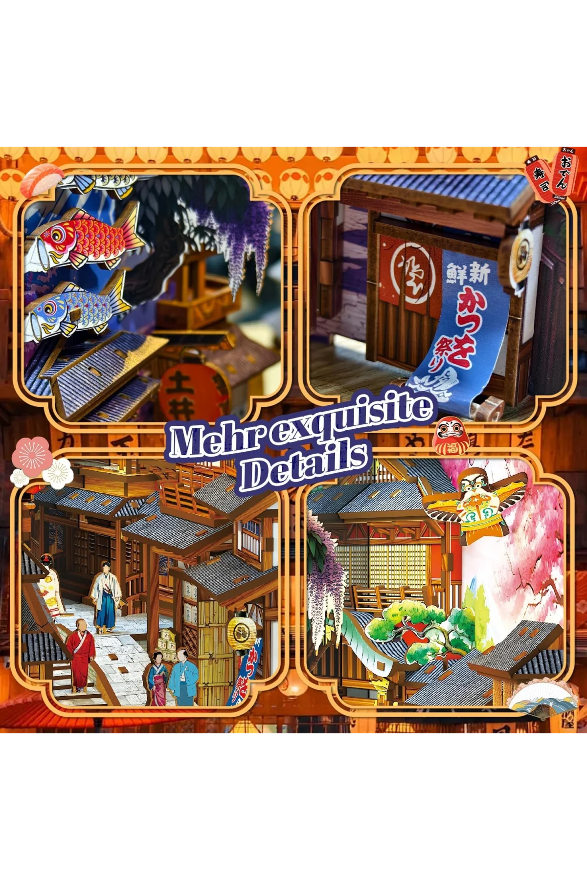 3D Puzzle Ahşap Minyatür Maket Kiti DIY Kendin Yap Japan, Sakura Sokak 293 Parça