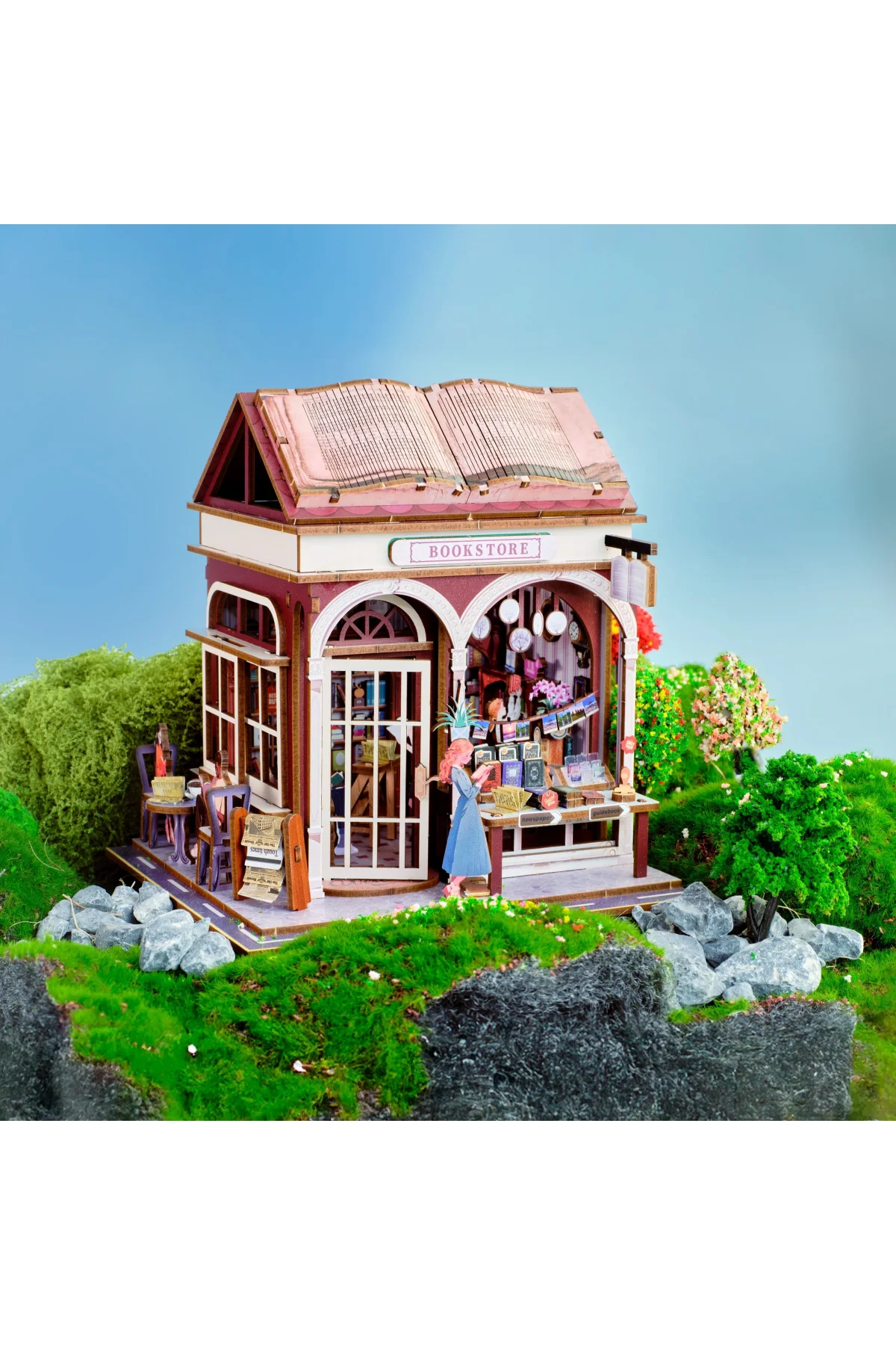 3D Puzzle Ahşap Minyatür Maket Kiti DIY Kendin Yap Kitap Dükkanı Işıklı 146 Parça