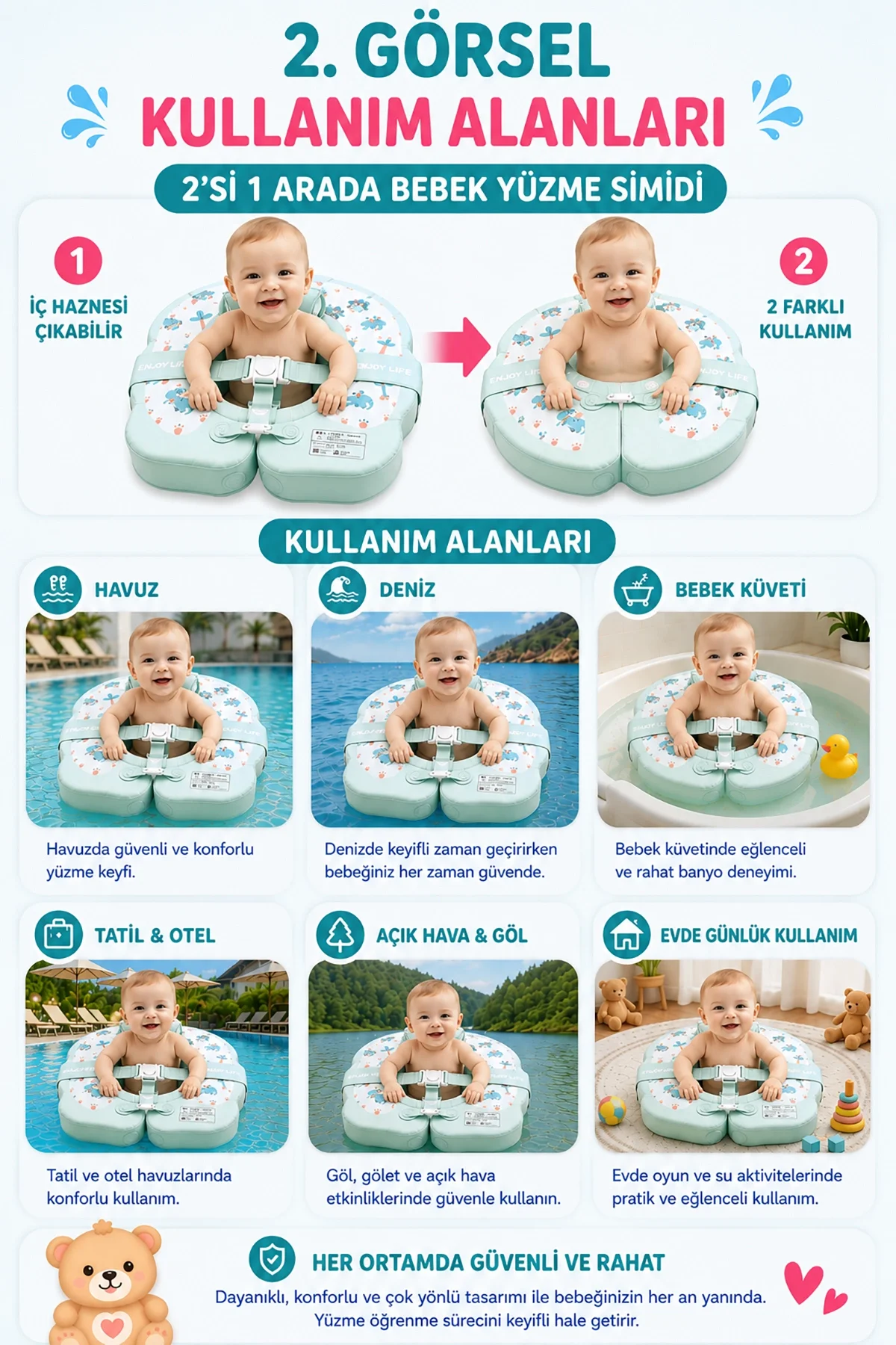 Bebek Simidi Sökülebilir Oturaklı & Fonksiyonel Dinozor Temalı 2 in1 Büyüyen-Deniz Simidi LD003