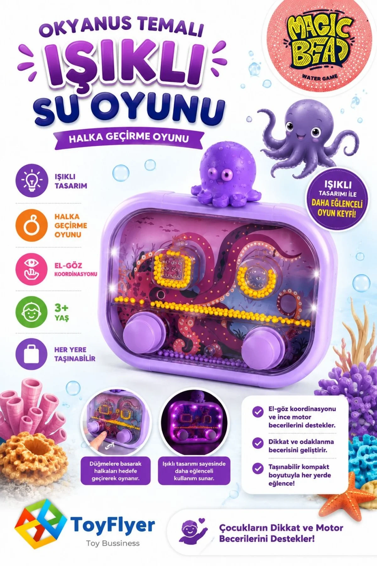 Su Oyunu (Water Game) Çocuklar İçin – Eğlenceli Halka Geçirme Işıklı Shark 2586BC-K12MorAht