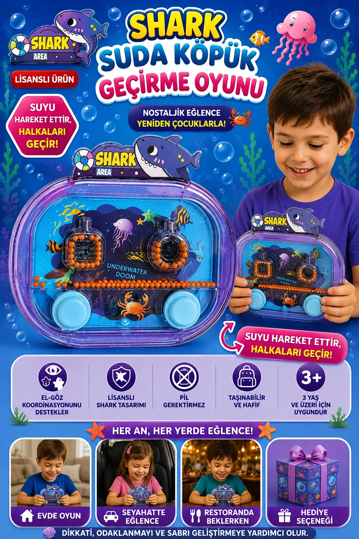 Suda Halka Köpük Geçirme Oyunu Kaplumba Nostaljik Su Oyunu 2586BL-K12Mor