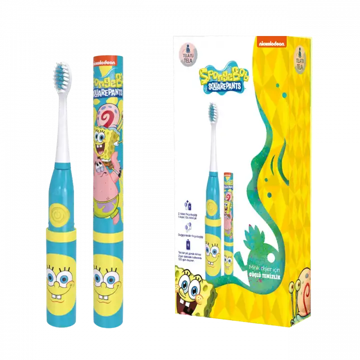 Çocuk Diş Fırçası - Sünger Bob (Sponge Bob) Lisanslı Pilli Diş Fırçası Eğitici 3+