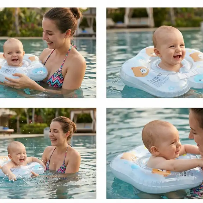 Bebek Boyun Simidi Ayıcık Figürlü Şeffaf Çift Emniyet Kilitli Mavi