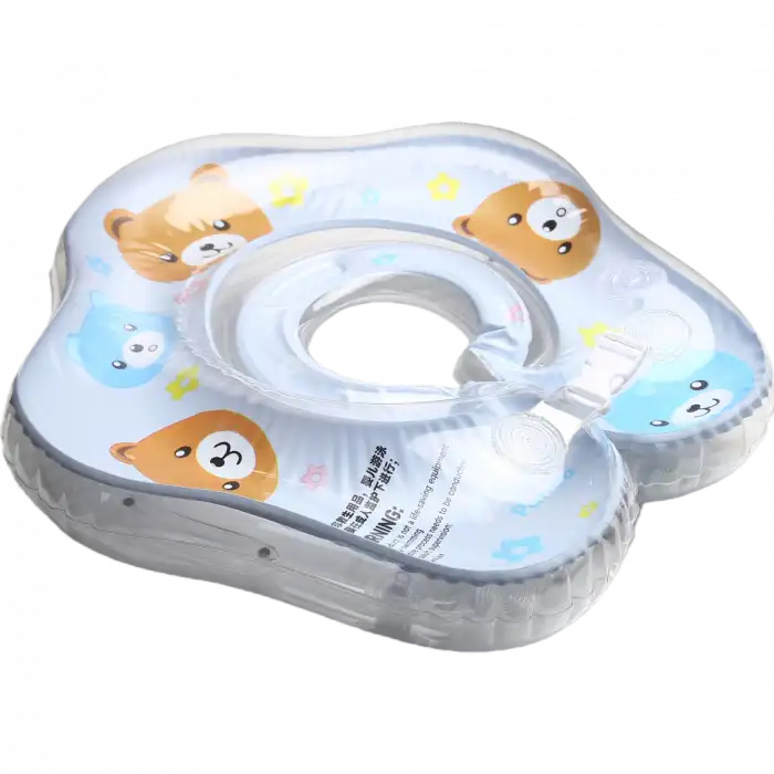 Bebek Boyun Simidi Ayıcık Figürlü Şeffaf Çift Emniyet Kilitli Mavi