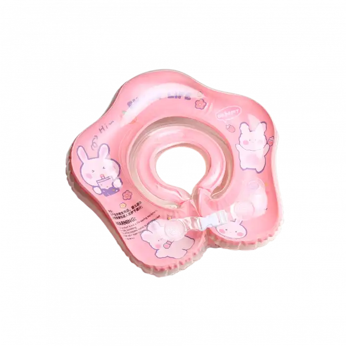Bebek Yüzme Simidi - Güvenli Çift Tokalı Bebek Deniz & Havuz Simidi - Pembe Tavşan Figürlü