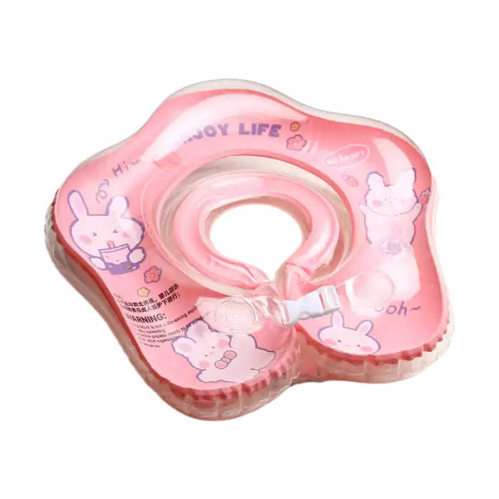 Bebek Yüzme Simidi - Güvenli Çift Tokalı Bebek Deniz & Havuz Simidi - Pembe Tavşan Figürlü